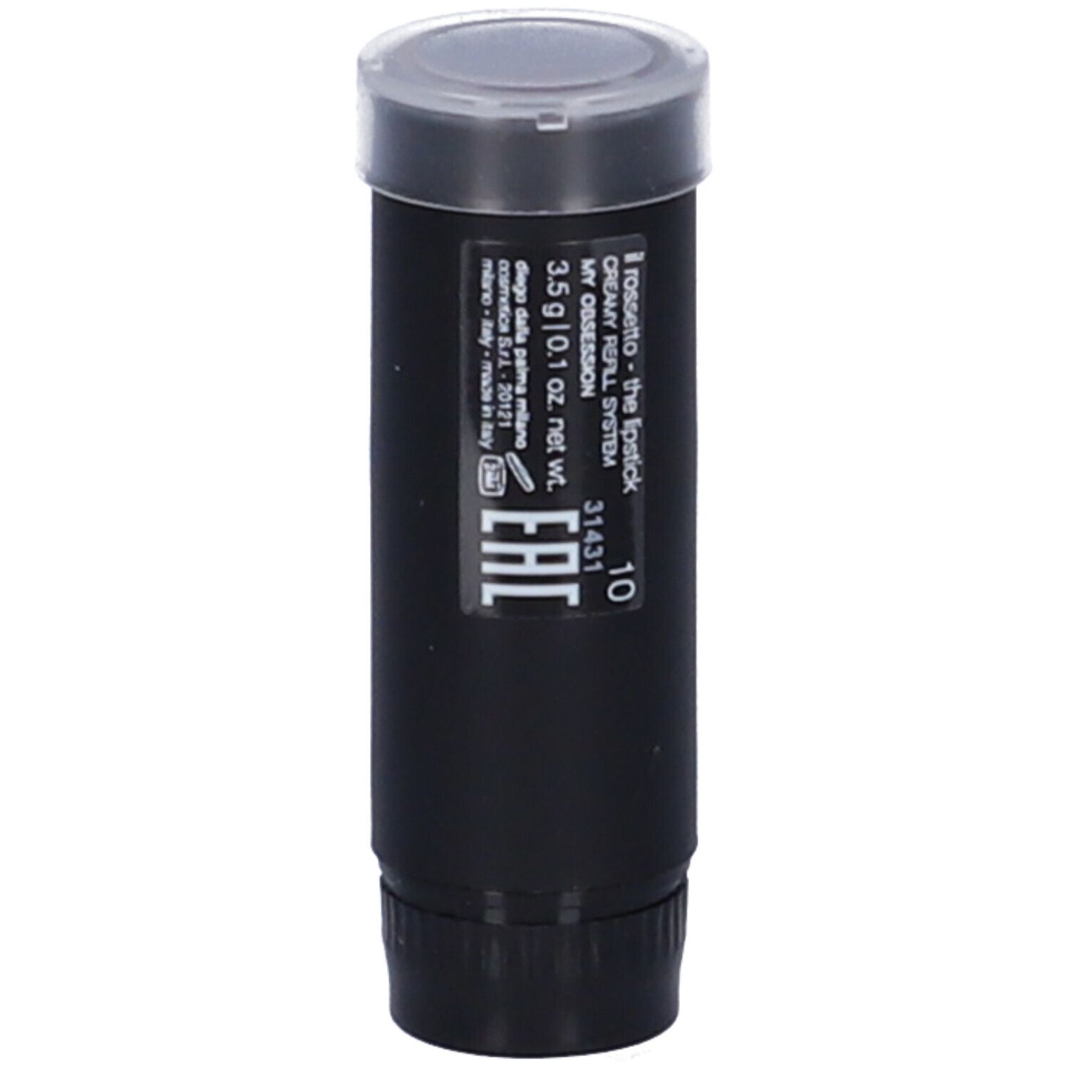 Stick rossetto nero con tappo trasparente. Contiene 3,5 g.