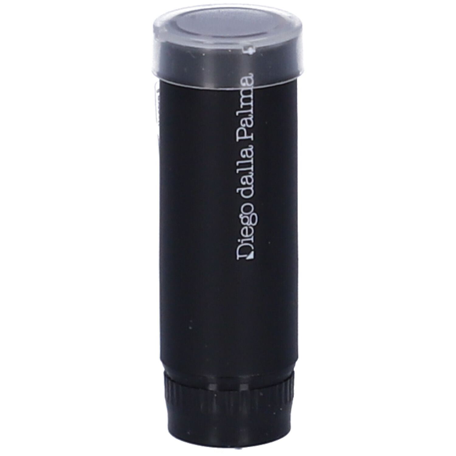 Ricarica rossetto nera con tappo trasparente. Scritta: Diego dalla Palma.