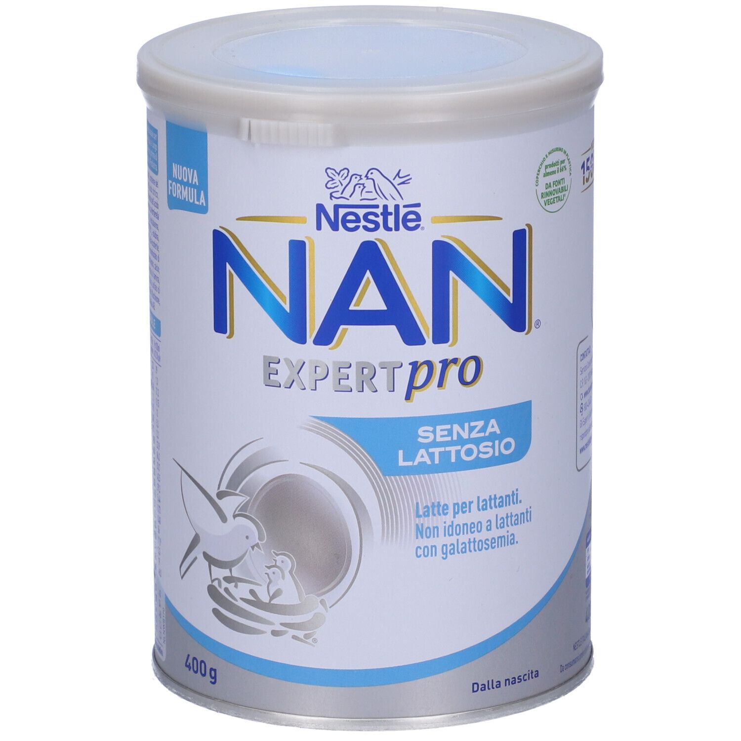 Barattolo NAN Expertpro Senza Lattosio. Latte per lattanti. Non idoneo con galattosemia. 400g. Coperchio.