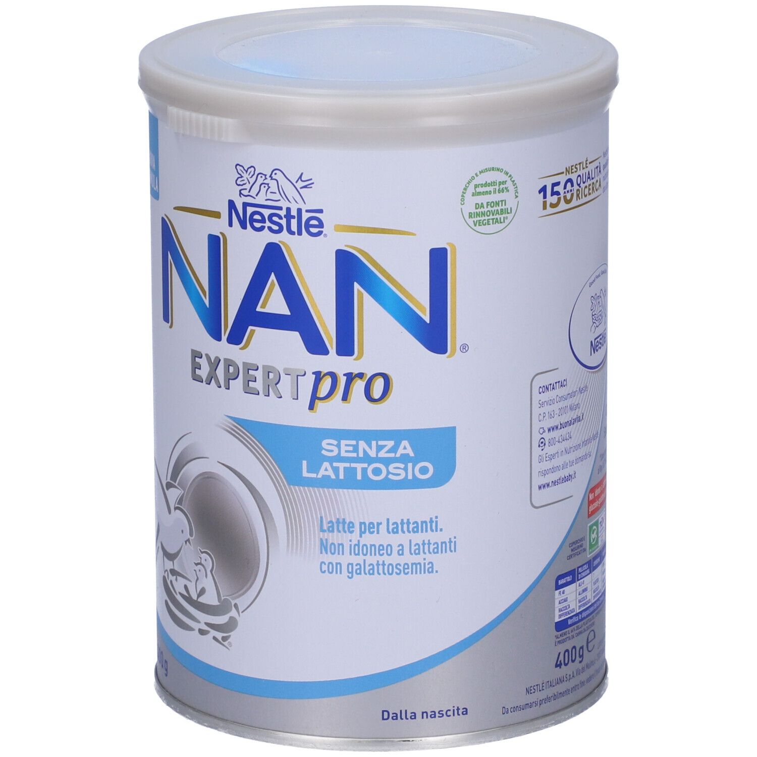 Barattolo NAN Expertpro Senza Lattosio. Latte per lattanti. Non idoneo con galattosemia. 400g. Con sigillo.