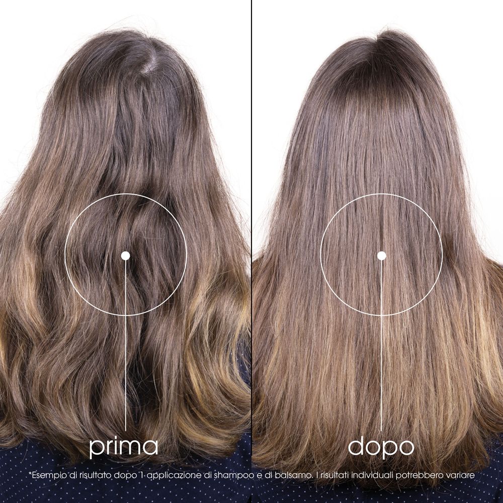 Confronto prima-dopo. Capelli prima e dopo lo shampoo secco. Struttura dei capelli più definita.