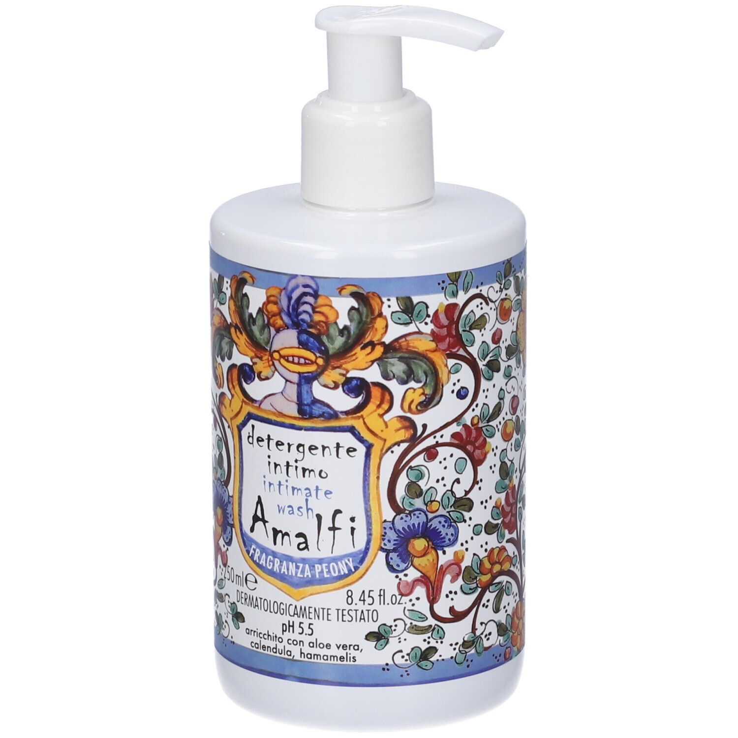 Flacone con erogatore per detergente intimo, design Amalfi, 250ml.