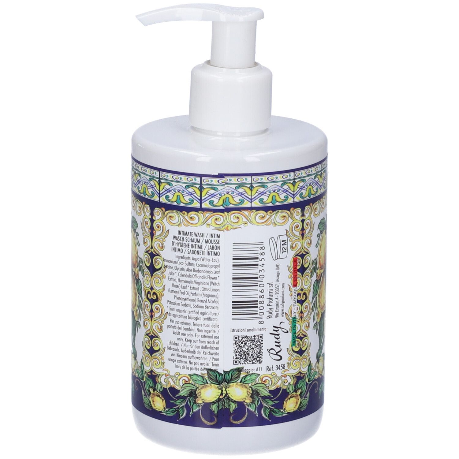 Retro del detergente intimo con decoro limoni, flacone con pompa, 250ml.