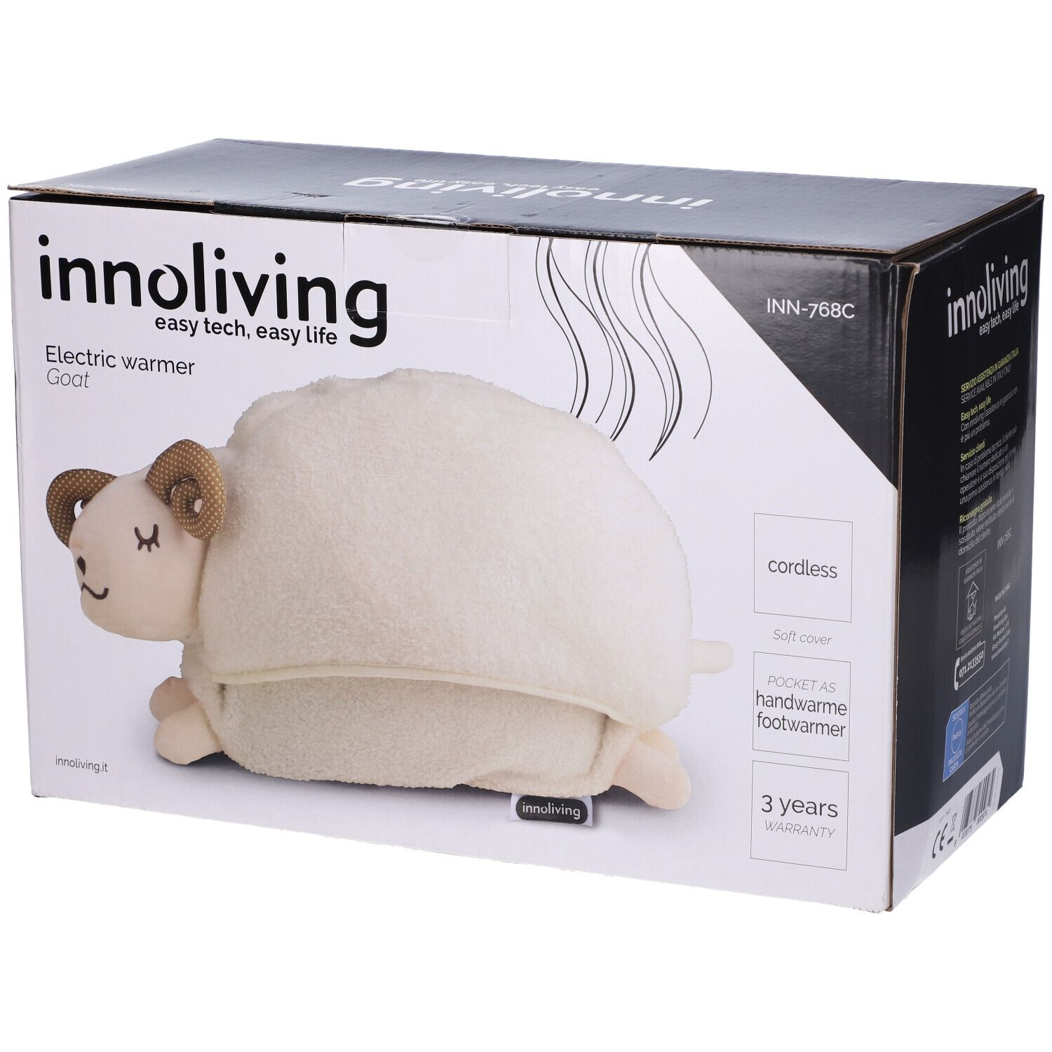 Scaldapiedi elettrico Innoliving a forma di pecora con coperta rimovibile, senza fili, morbida.