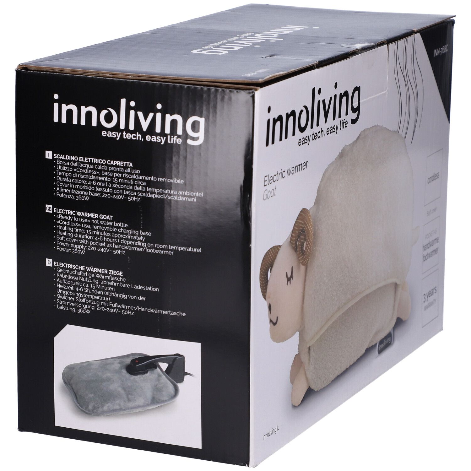 Scaldapiedi elettrico Innoliving a forma di pecora con coperta rimovibile, senza fili, morbida.