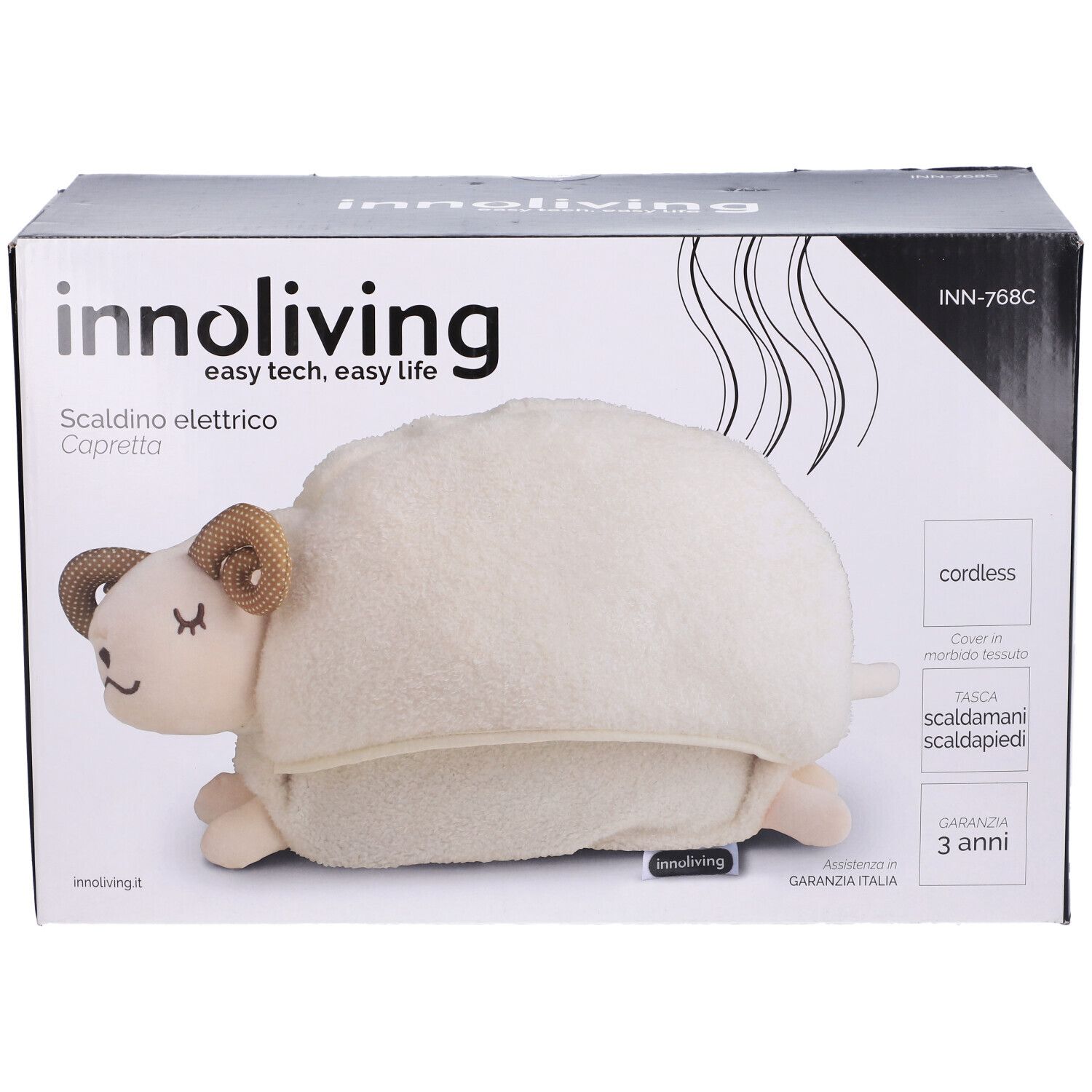 Scaldapiedi elettrico Innoliving a forma di pecora con coperta rimovibile, senza fili, morbida.