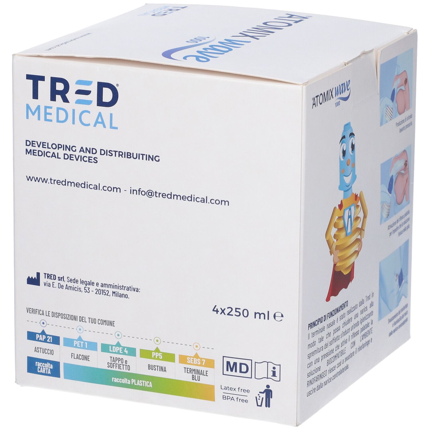 Atomix Wave Dispositivo Per Igiene Rinofaringea Atomix Soluzione Salina 4 Flaconi Da 250 Ml