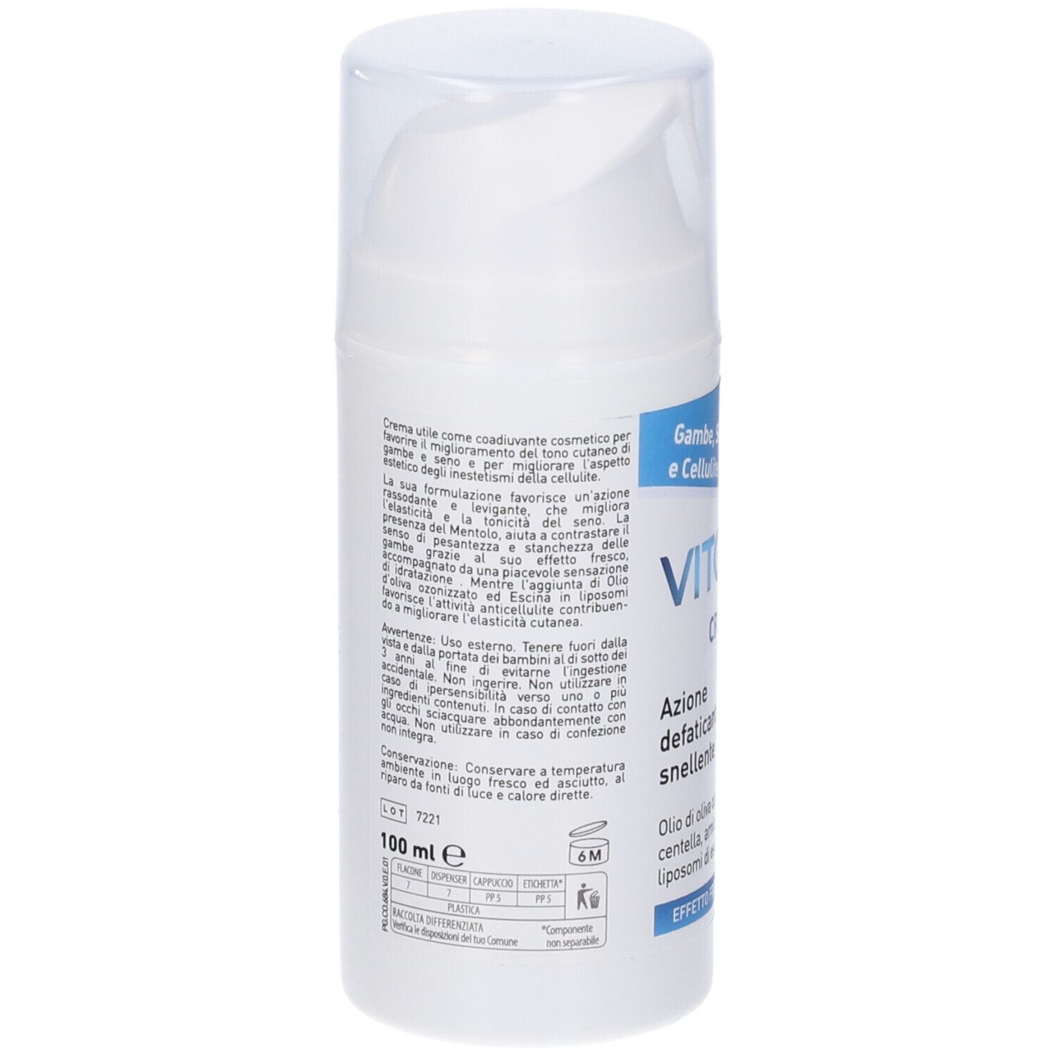 Tubo di crema bianco con testo blu. Il nome Vitgase e la parola Crema sono visibili. Con tappo trasparente.