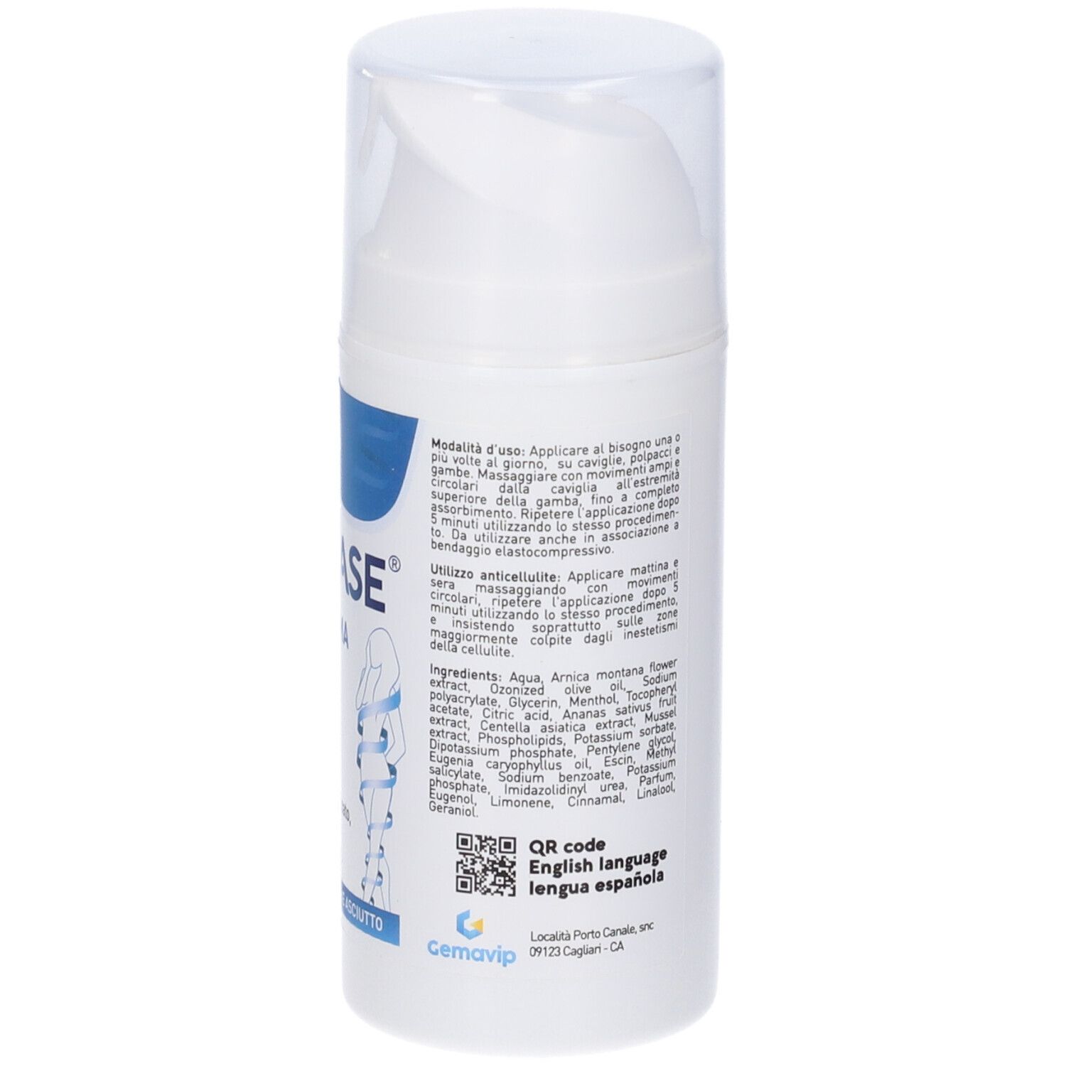 Tubo di crema bianco con testo blu. Il nome Vitgase e la parola Crema sono visibili. Con tappo trasparente.