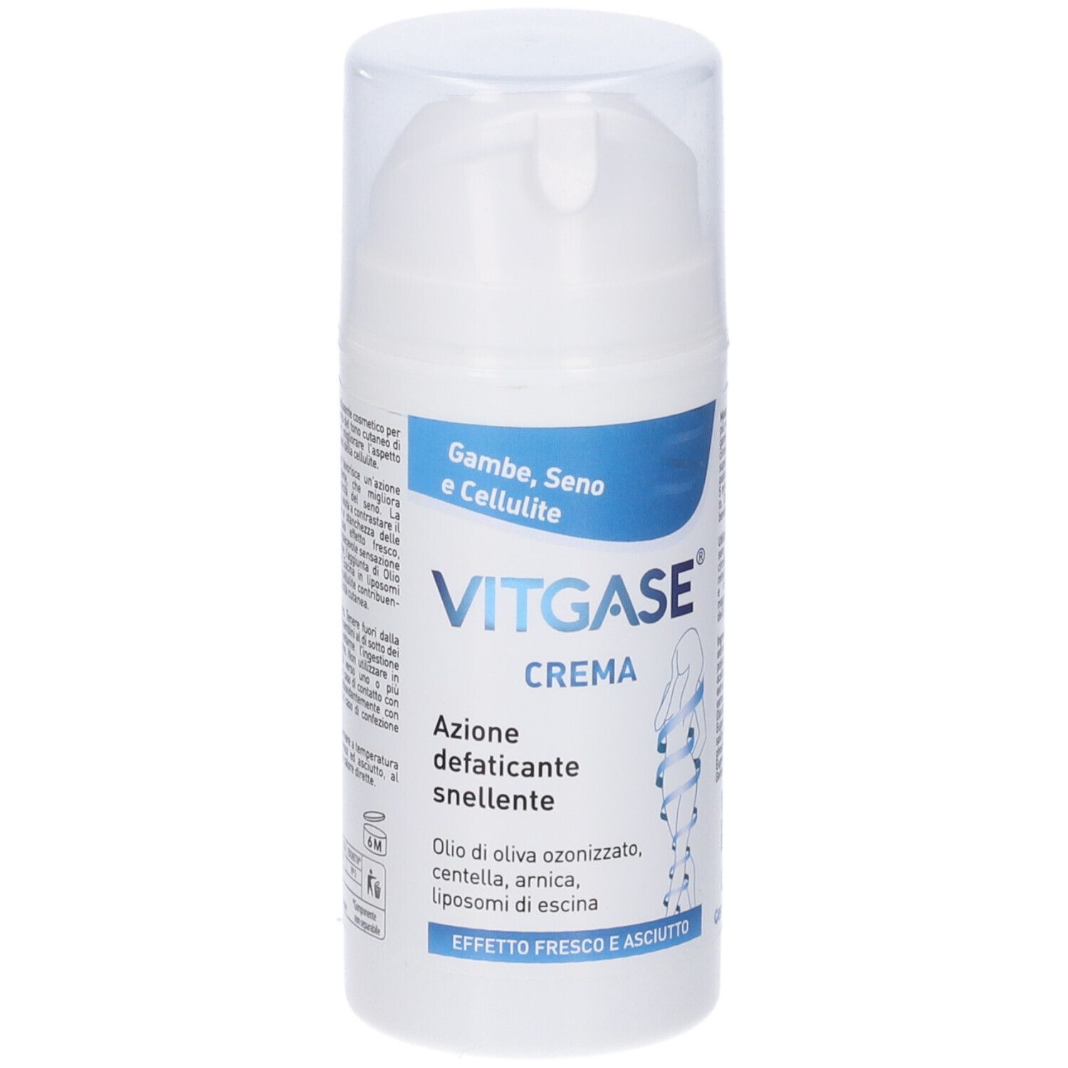 Tubo di crema con testo blu. Il nome Vitgase e la parola Crema sono visibili. Con tappo trasparente.
