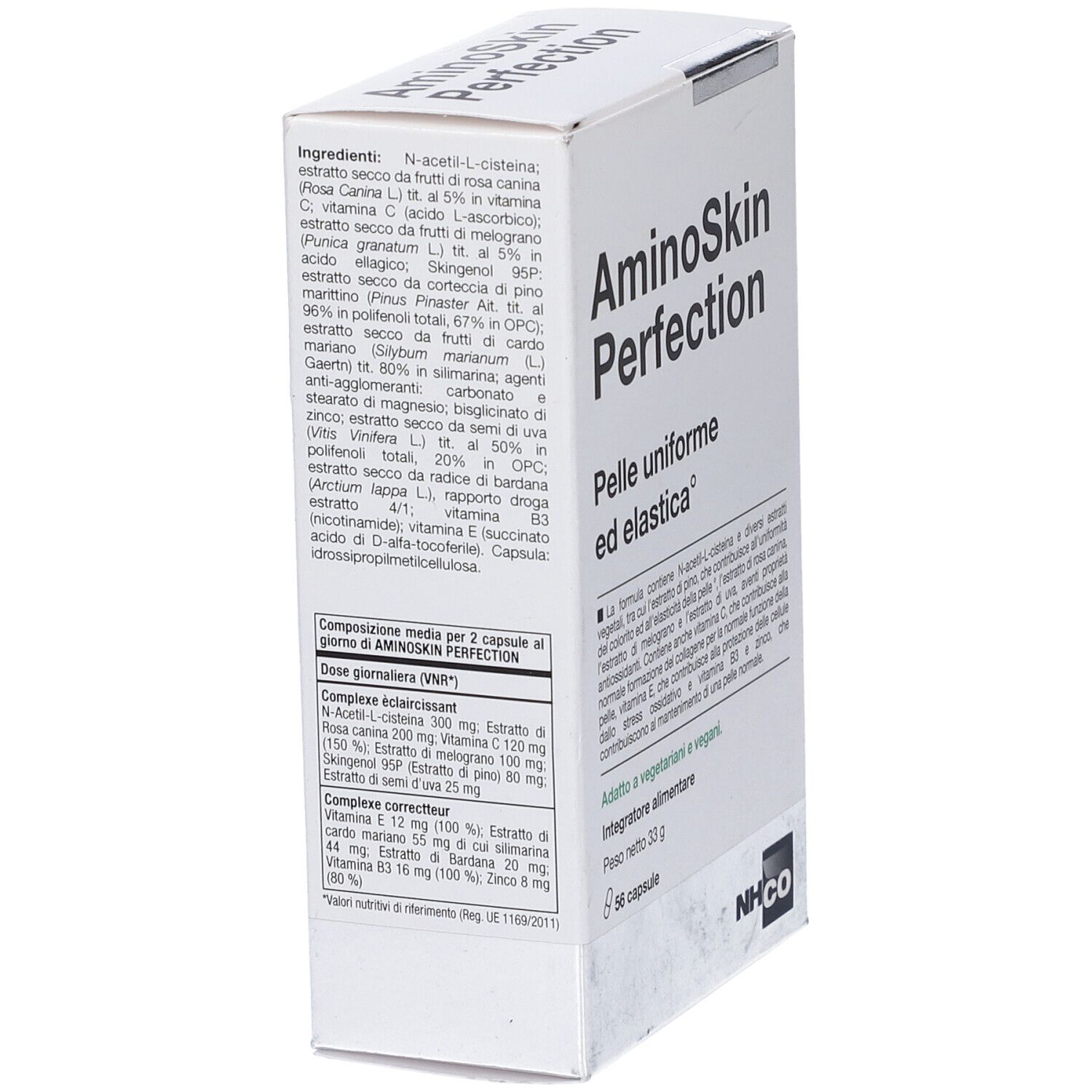 Retro scatola 'AminoSkin Perfection'. Testo italiano. Ingredienti.