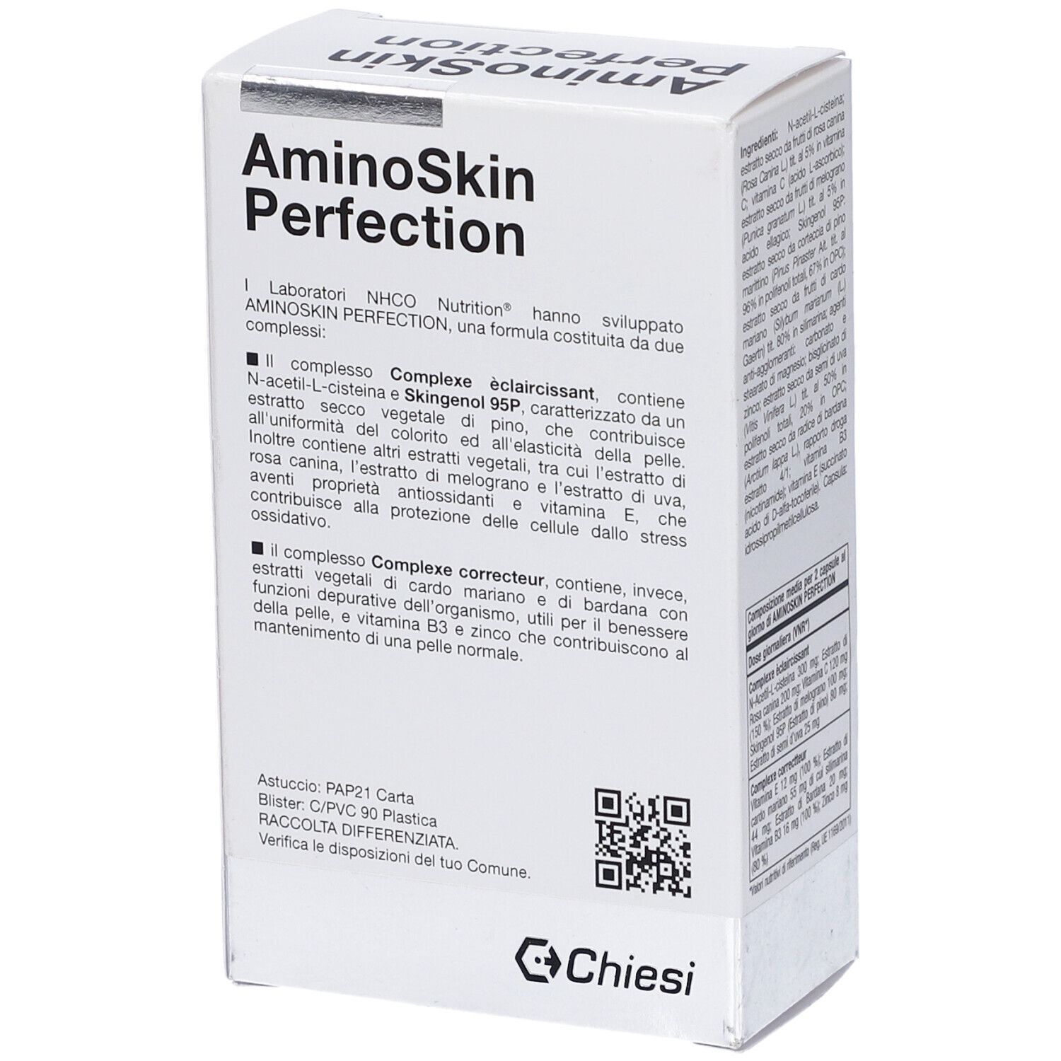 Scatola 'AminoSkin Perfection' con logo. Testo in italiano.