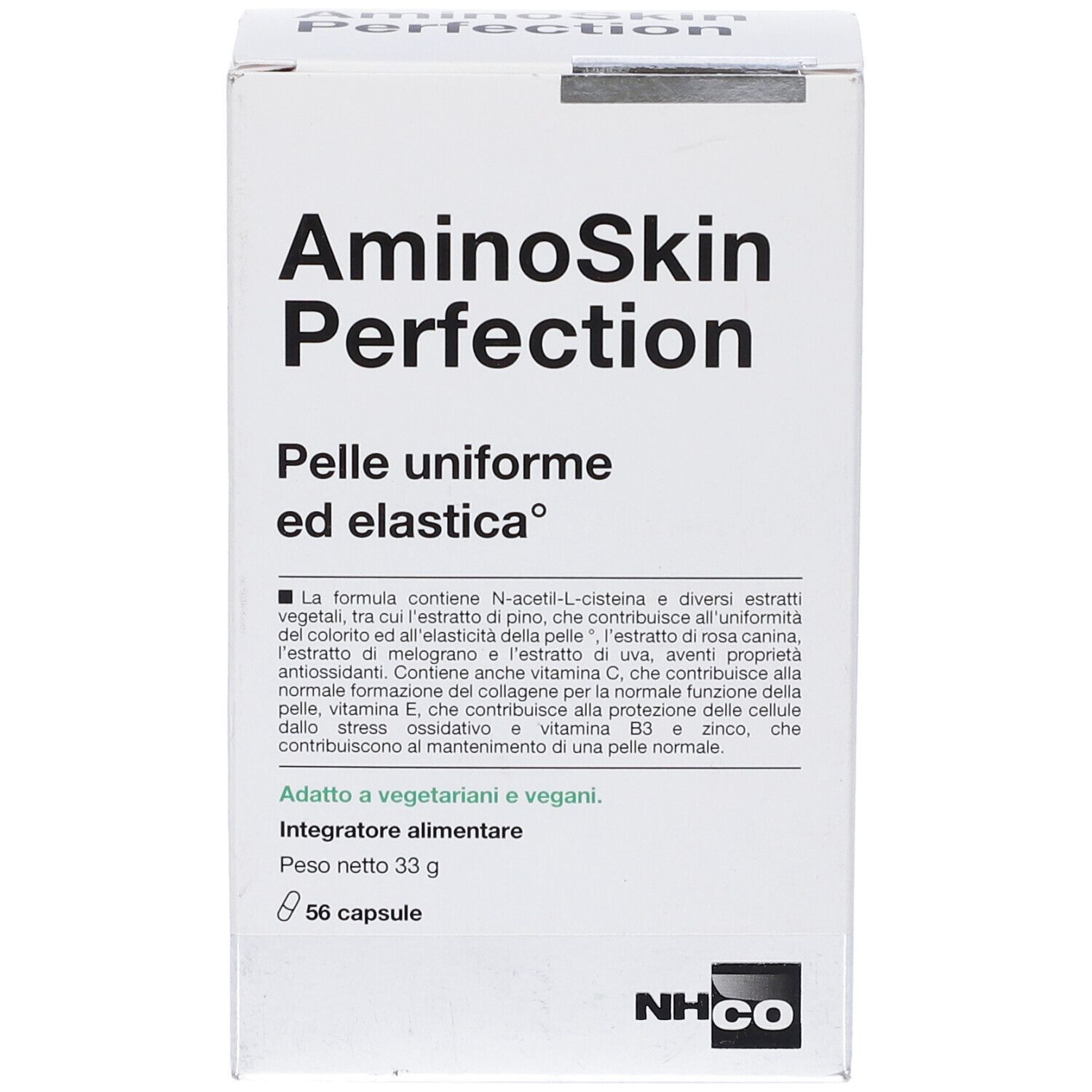 Scatola 'AminoSkin Perfection' con testo italiano. 56 capsule.