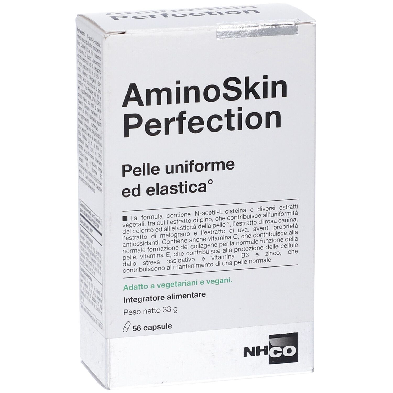 Scatola 'AminoSkin Perfection' con testo italiano. 56 capsule.