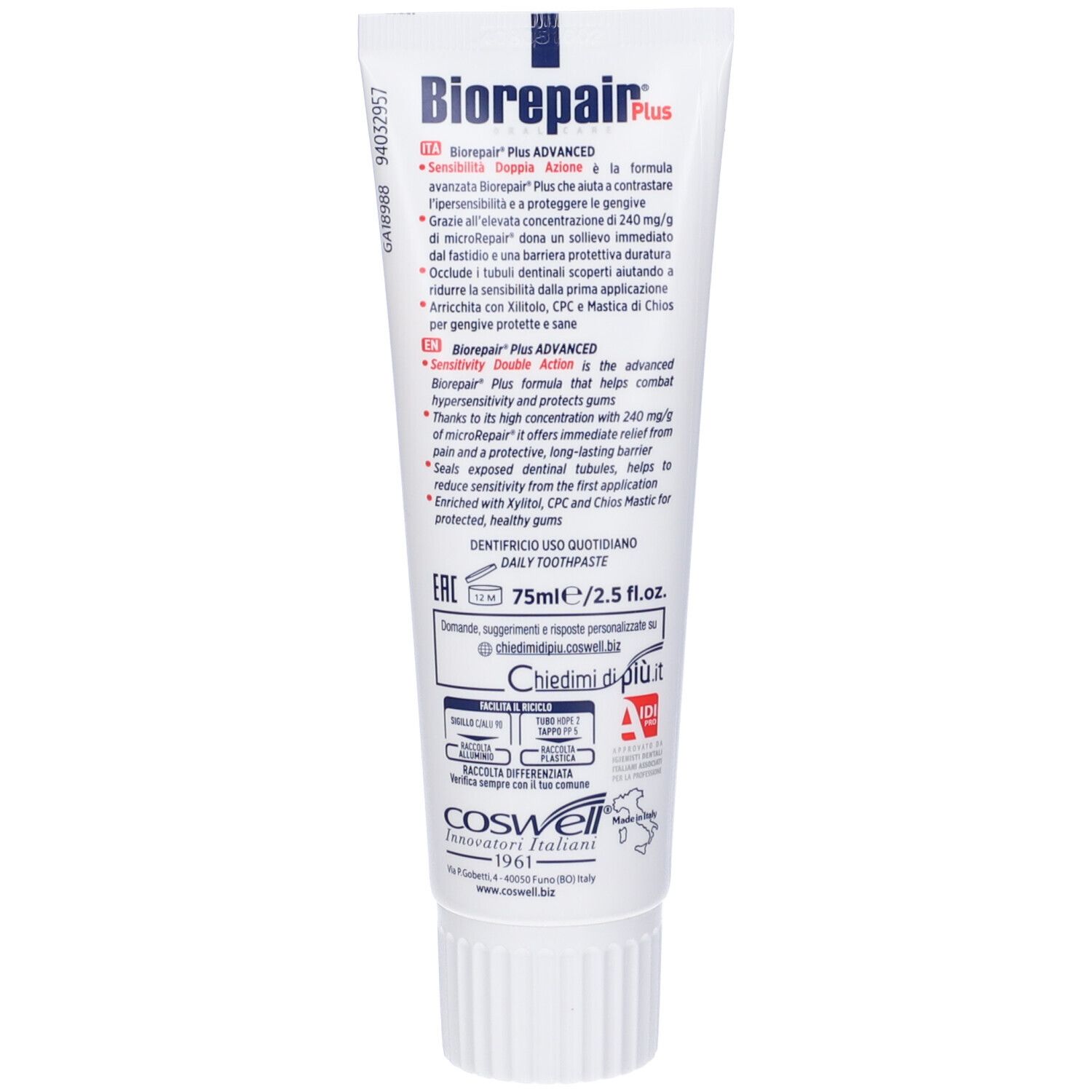 Biorepair Plus Advanced Sensibilita' Doppia Azione 75 Ml