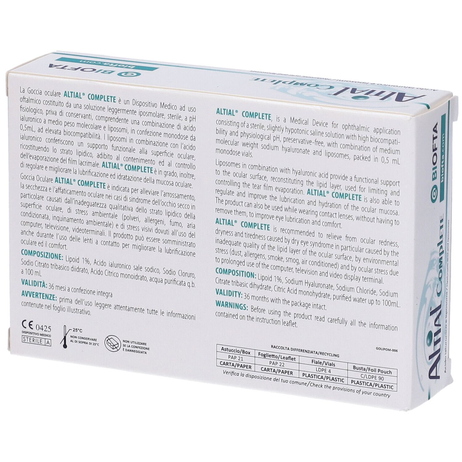 Soluzione Oftalmica Lubrificante Altial Complete 4 Strip Da 5 Flaconi Da 0,5 Ml