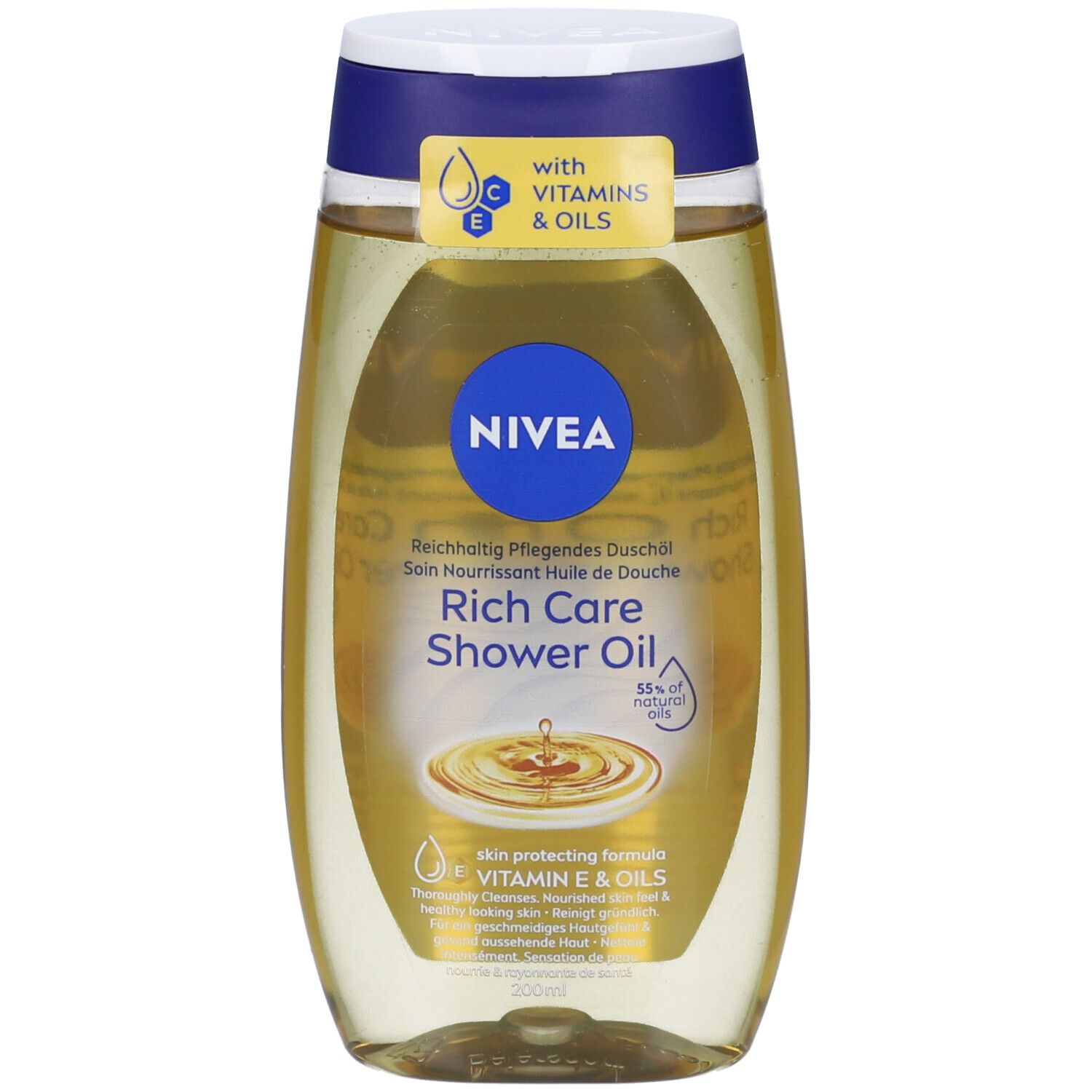 Nivea Olio Doccia Nutrimento Intenso 200 ml, Bagnoschiuma con Oli Naturali per una pelle morbida