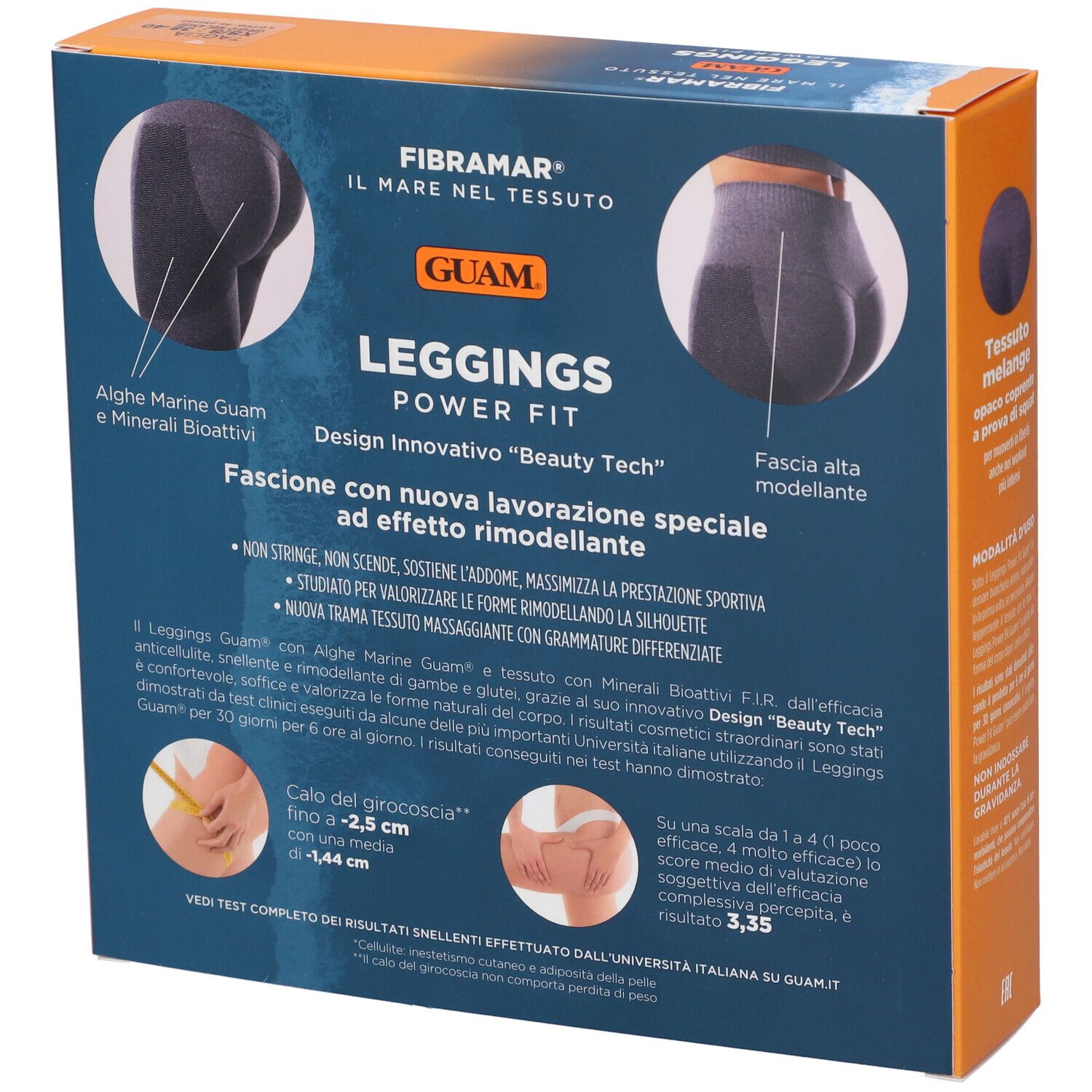 Scatola Guam Leggings Power Fit. Retro. Testo: Fibramar, Guam, Leggings Power Fit. Leggings grigi. Informazioni sul prodotto.