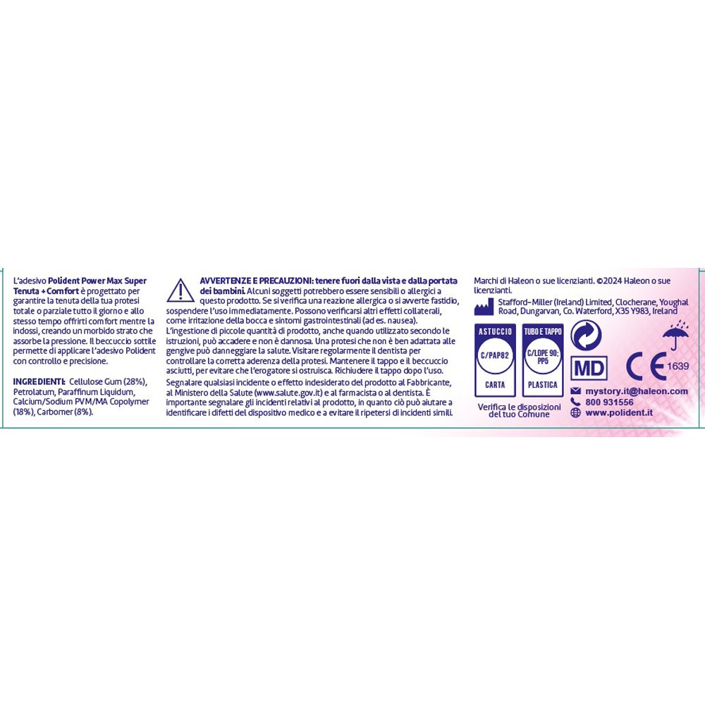 Retro confezione Polident. Testo in italiano. Ingredienti e precauzioni.