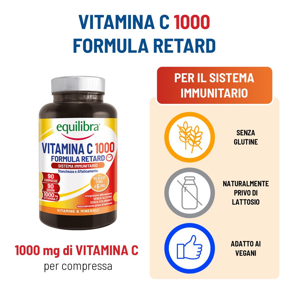 Flacone di capsule Vitamina C 1000 Formula Retard. Per il sistema immunitario. 1000mg di Vitamina C per capsula.