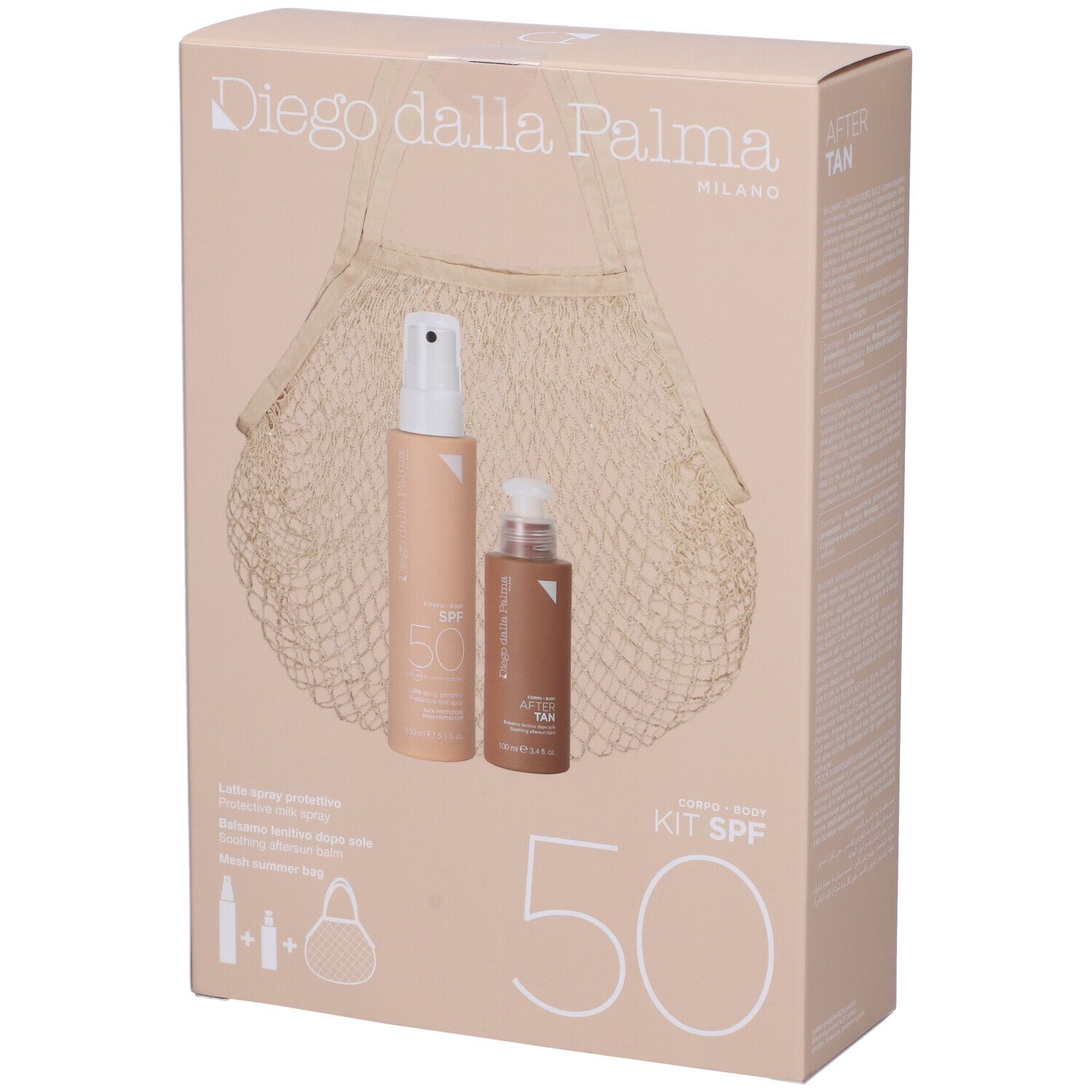 Confezione Diego Dalla Palma Kit Spray SPF50. Contiene spray e una borsa. Scritta: KIT SPF 50.
