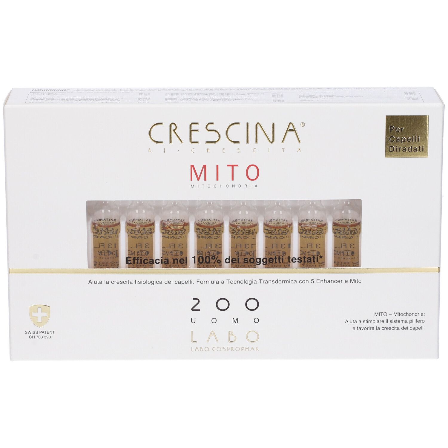 Confezione con fiale. Nome e logo del prodotto visibili. 7 fiale in una scatola. Testo in italiano.