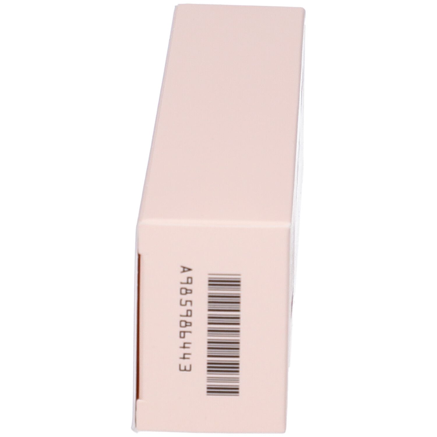 Confezione prodotto rosa, con codice a barre e testo. Vista laterale della confezione.