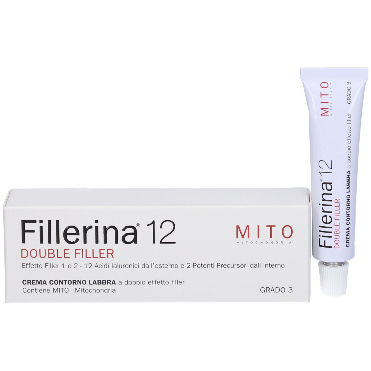 Confezione Fillerina 12 Double Filler e tubo. Crema contorno labbra. Grado 3.
