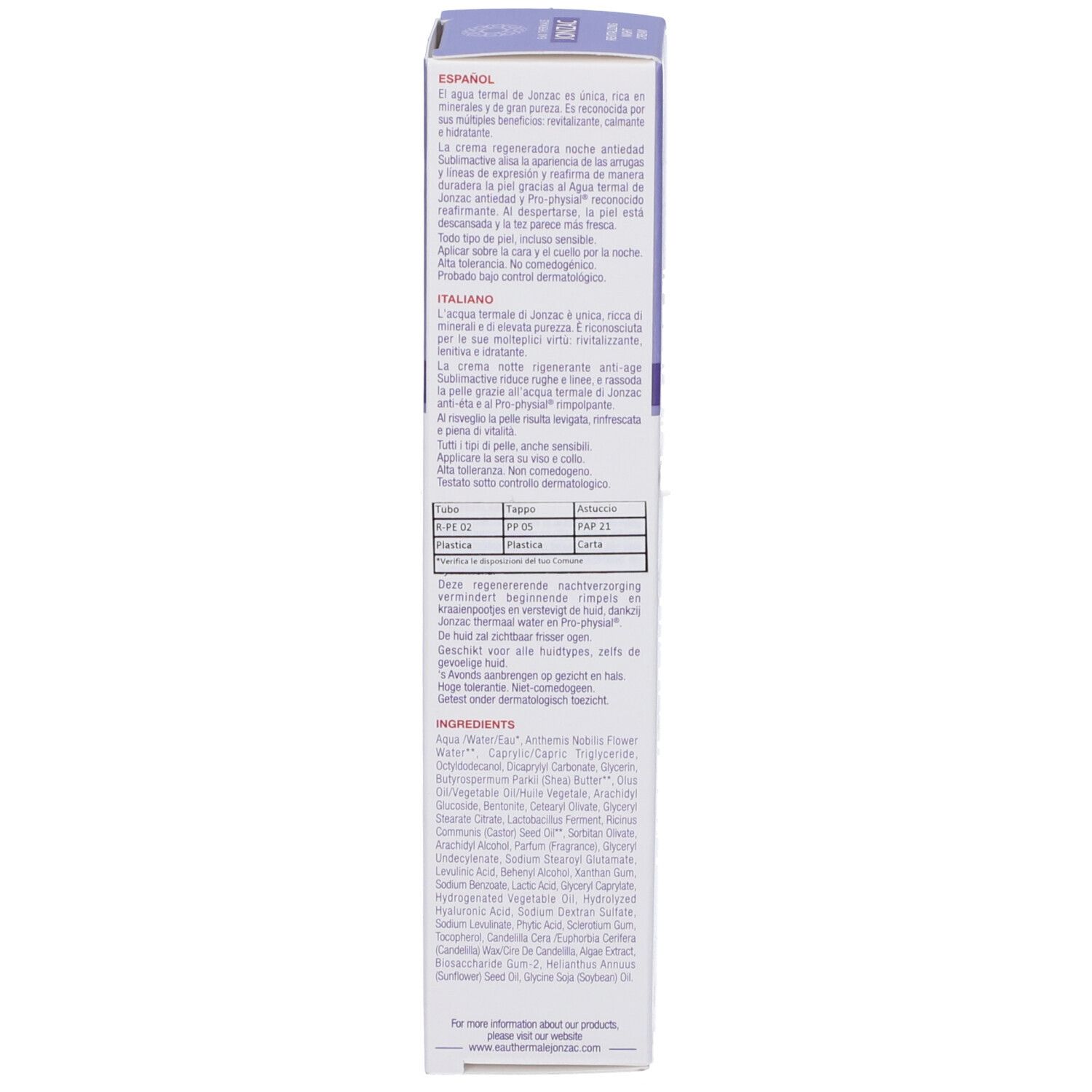 Eau Thermale Jonzac Crema Notte Rigenerante Anti-Age Sublimactive