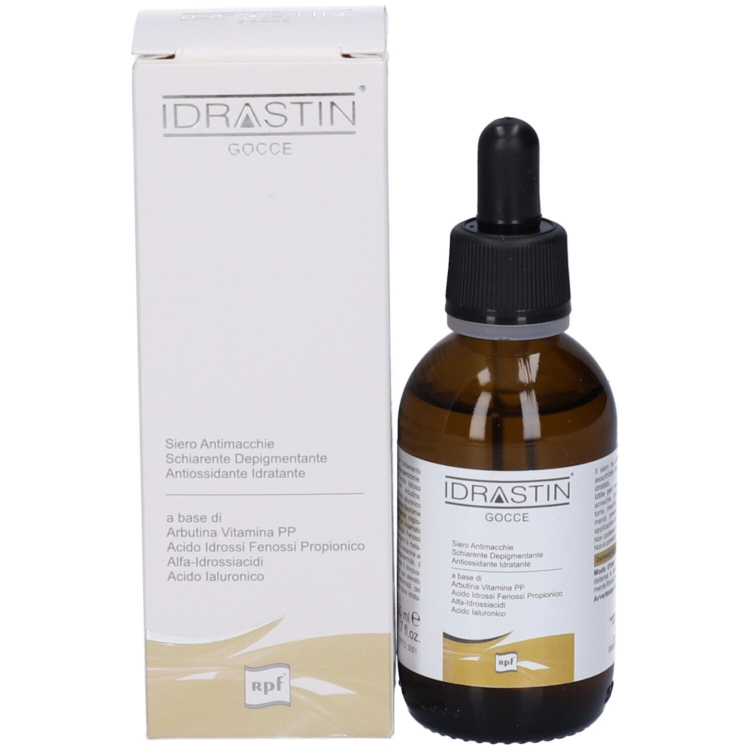 Idrastin Gocce Siero Antimacchie Schiarente Depigmentante Antiossidante Idratante 50 Ml
