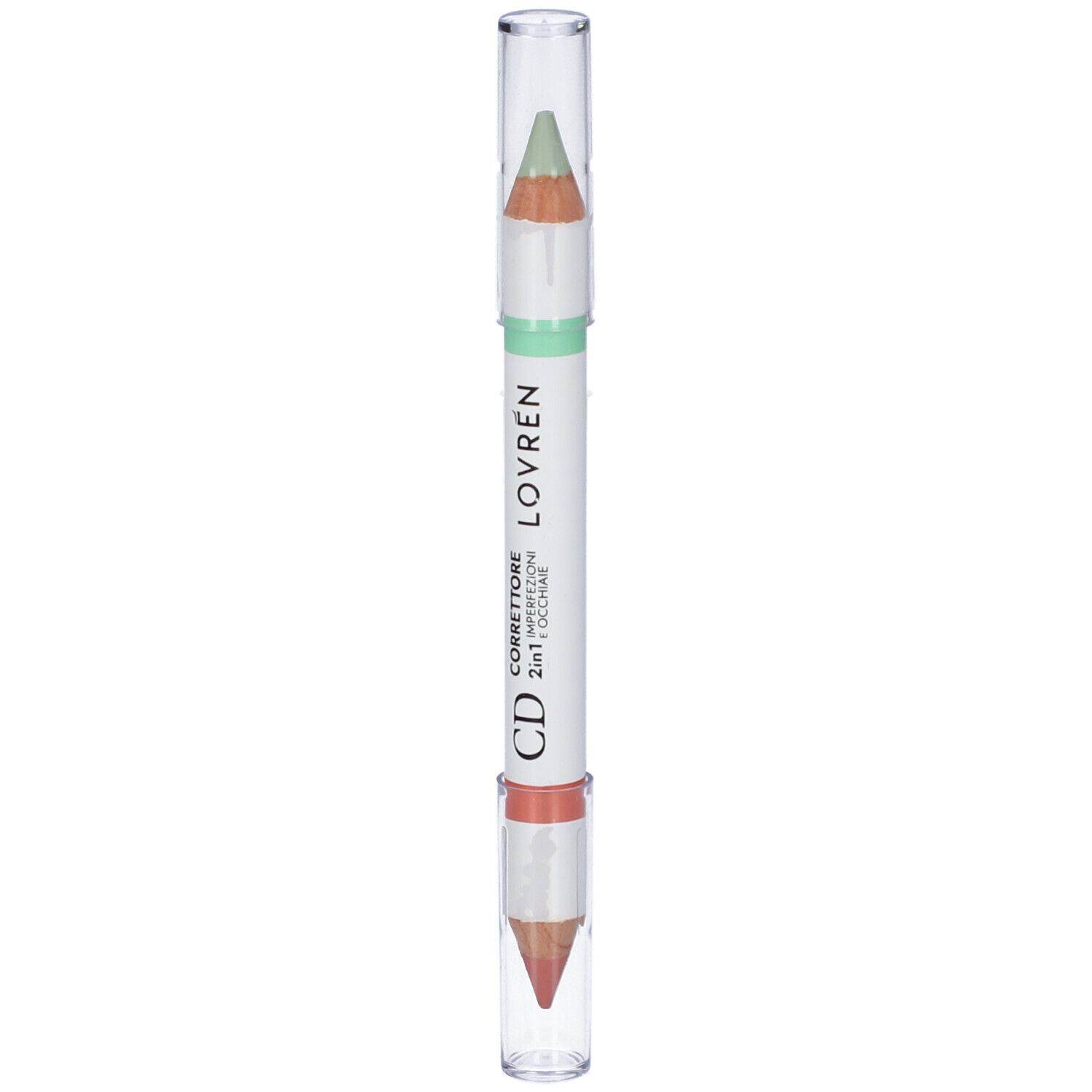 Correttore in matita 2-in-1 con punte verde e pesca. Marca: LOVREN.