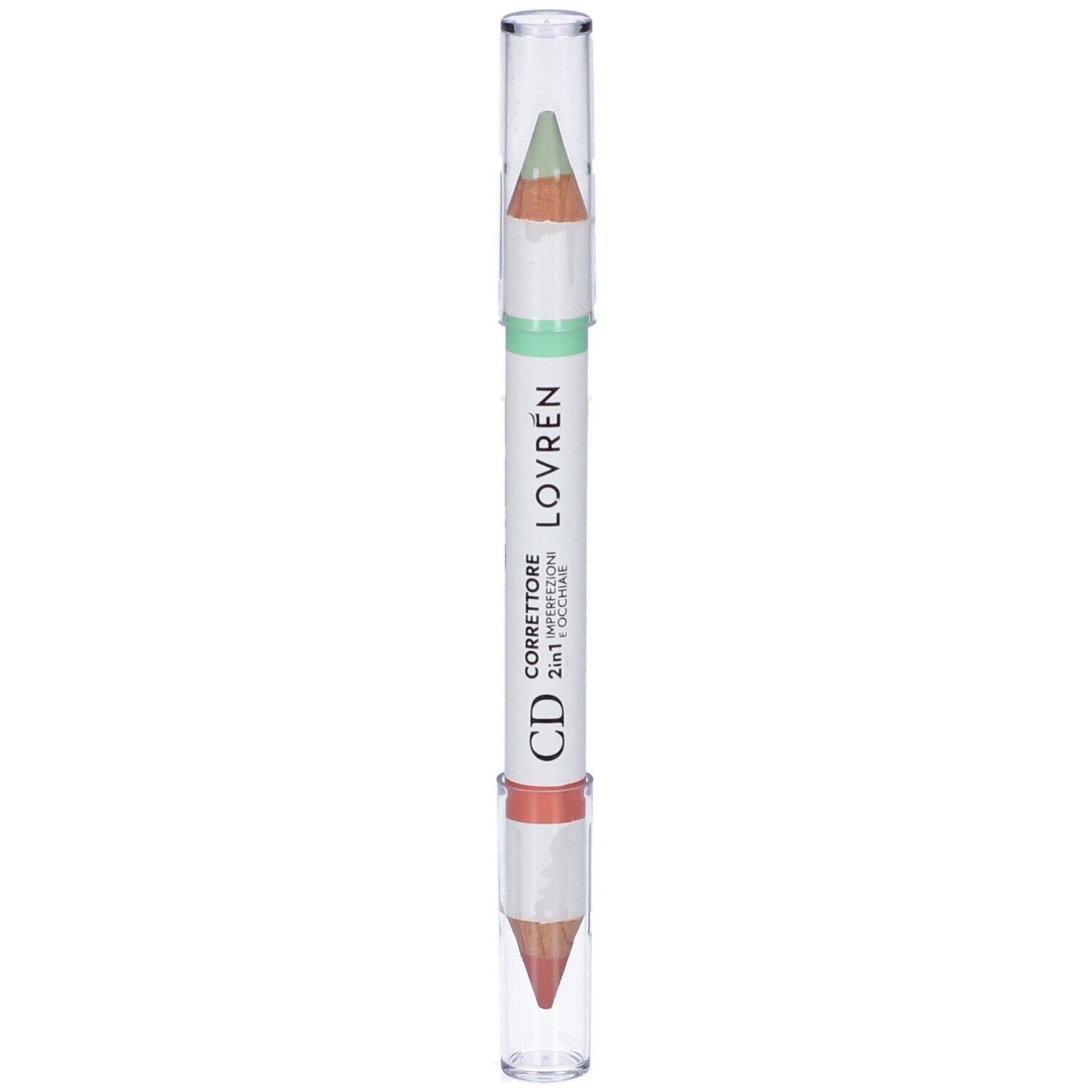 Matita correttore 2-in-1 con punte verde e pesca. Marca: LOVRÉN.