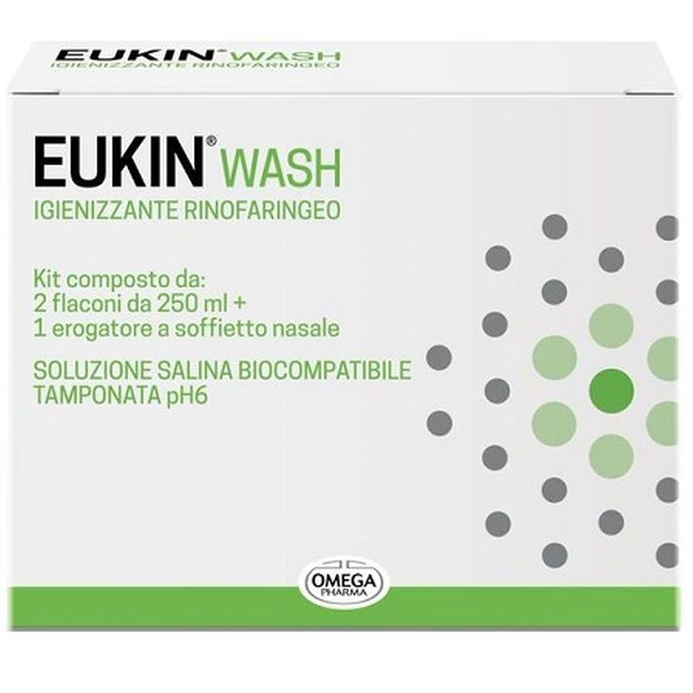 Eukin Wash Igienizzante Rinofaringeo Kit 2 Flaconi Da 250 Ml + Erogatore A Soffietto Nasale