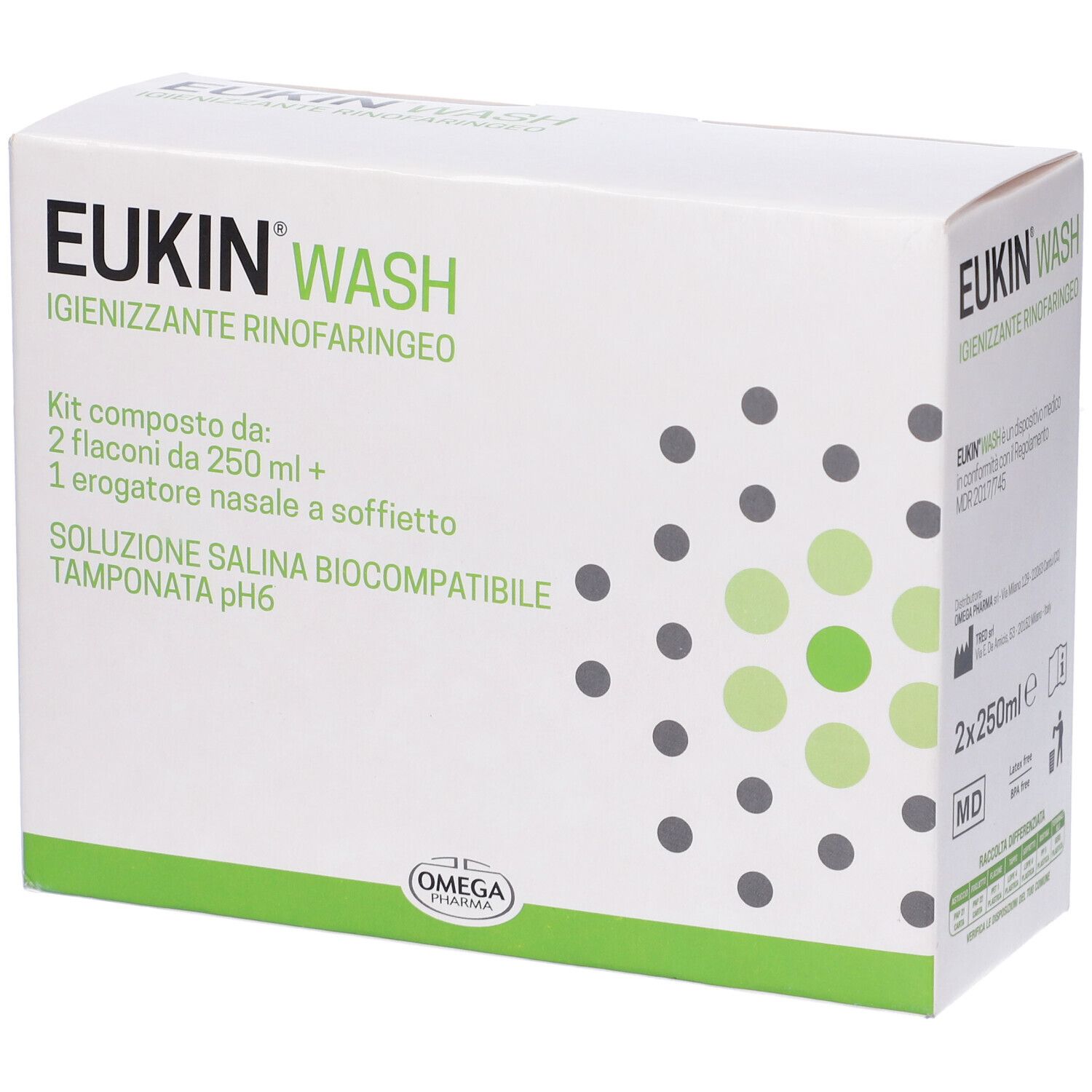 Eukin Wash Igienizzante Rinofaringeo Kit 2 Flaconi Da 250 Ml + Erogatore A Soffietto Nasale