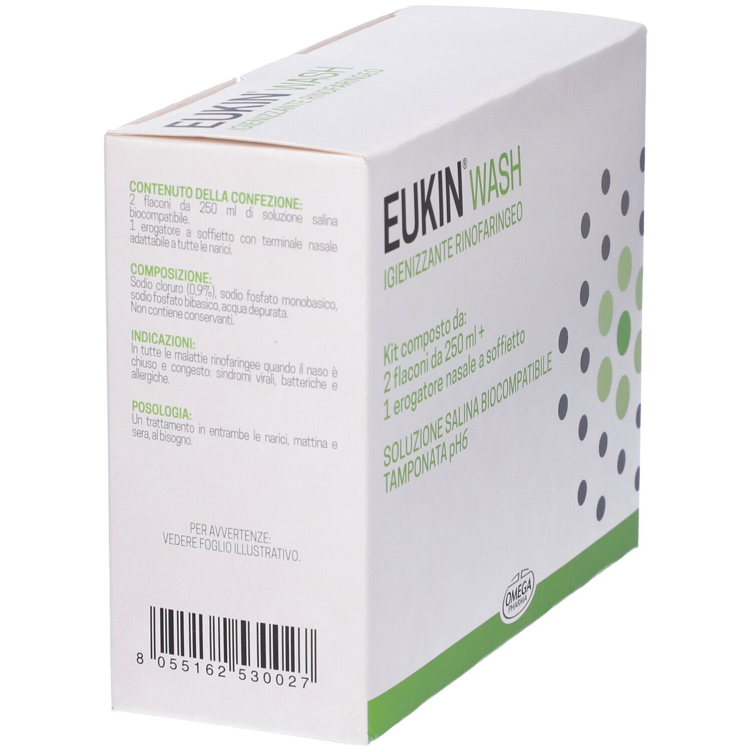 Eukin Wash Igienizzante Rinofaringeo Kit 2 Flaconi Da 250 Ml + Erogatore A Soffietto Nasale