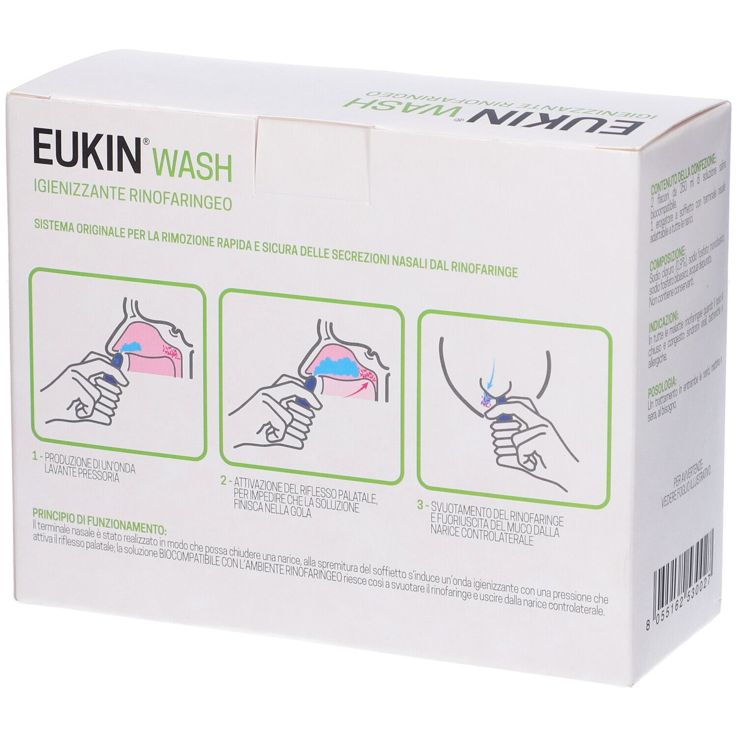 Eukin Wash Igienizzante Rinofaringeo Kit 2 Flaconi Da 250 Ml + Erogatore A Soffietto Nasale