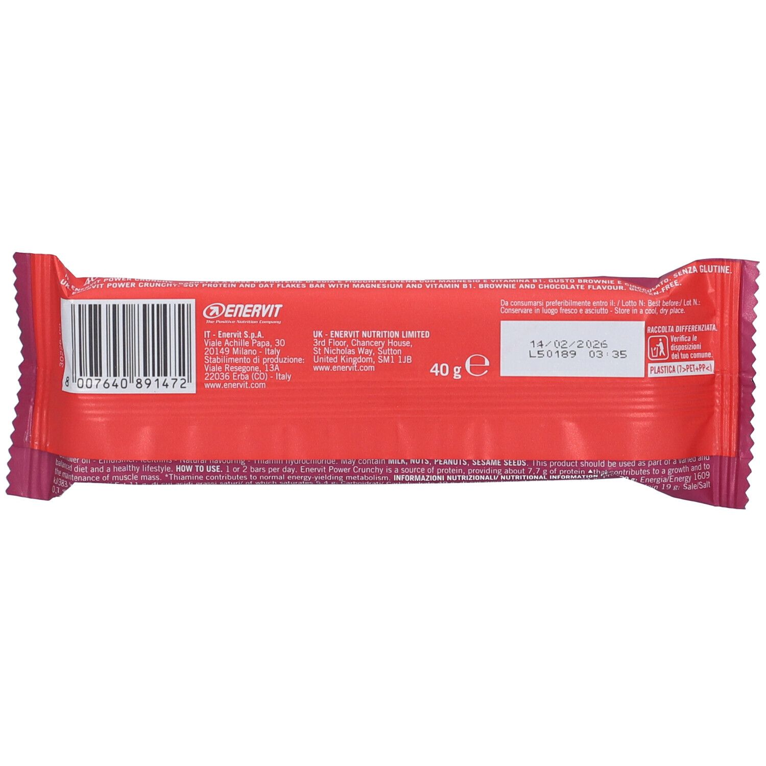 Enervit Sport Power Crunchy Brownie E Choco 40 G