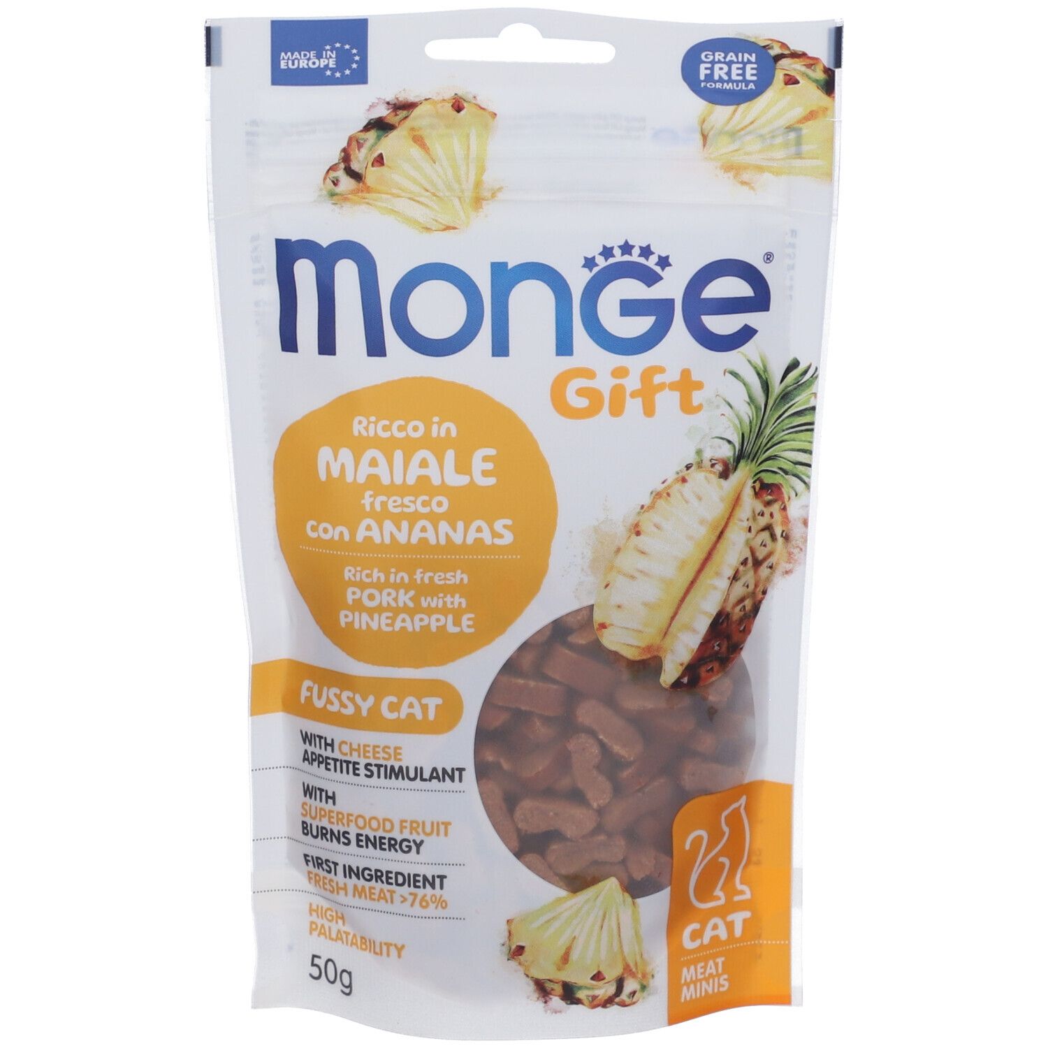 Monge Cat Meat Mins Gift Appetito Difficile Ricco In Maiale Fresco Con Ananas E Formaggio