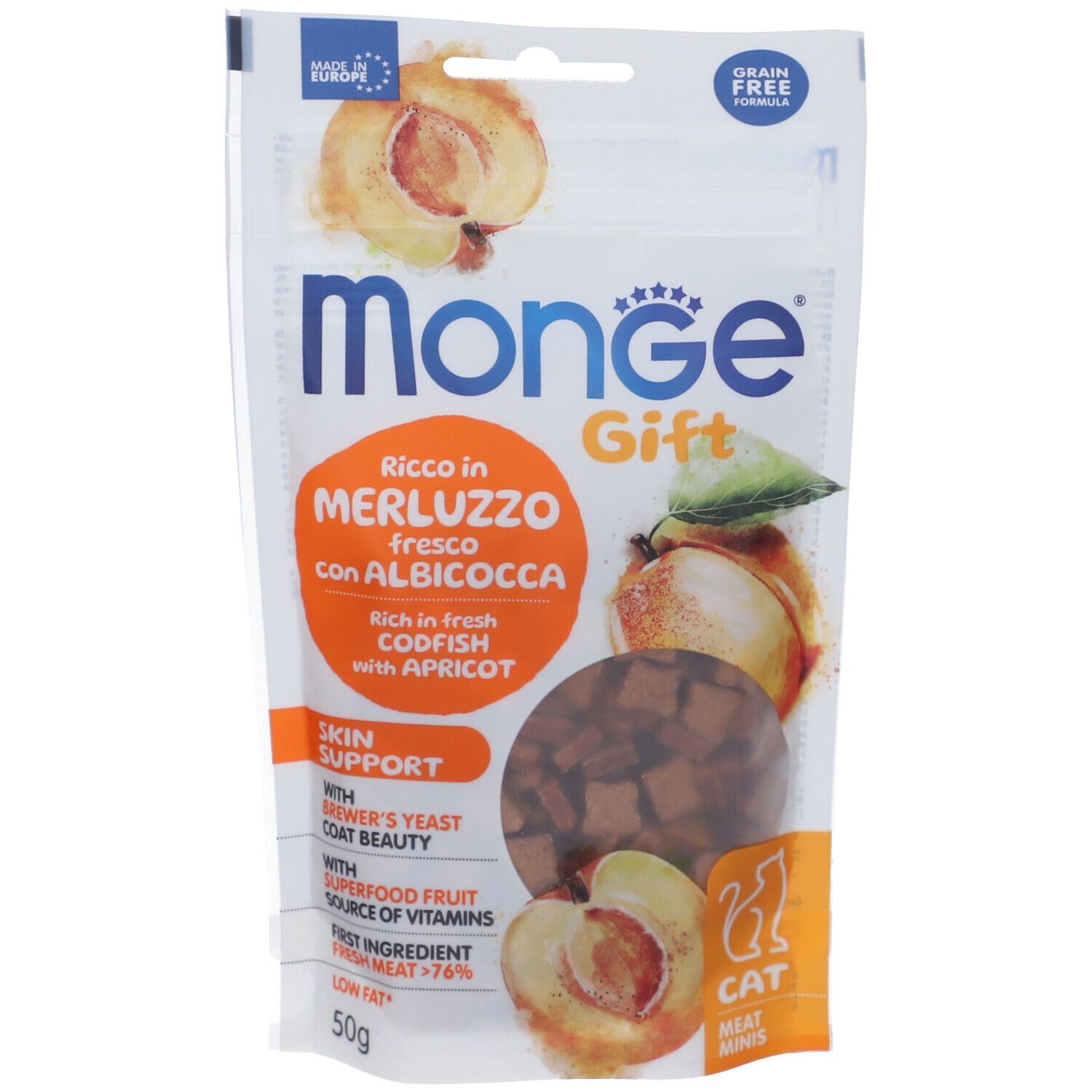 Monge Cat Meat Mins Gift Skin Support Ricco In Merluzzo Fresco Con Albicocca
