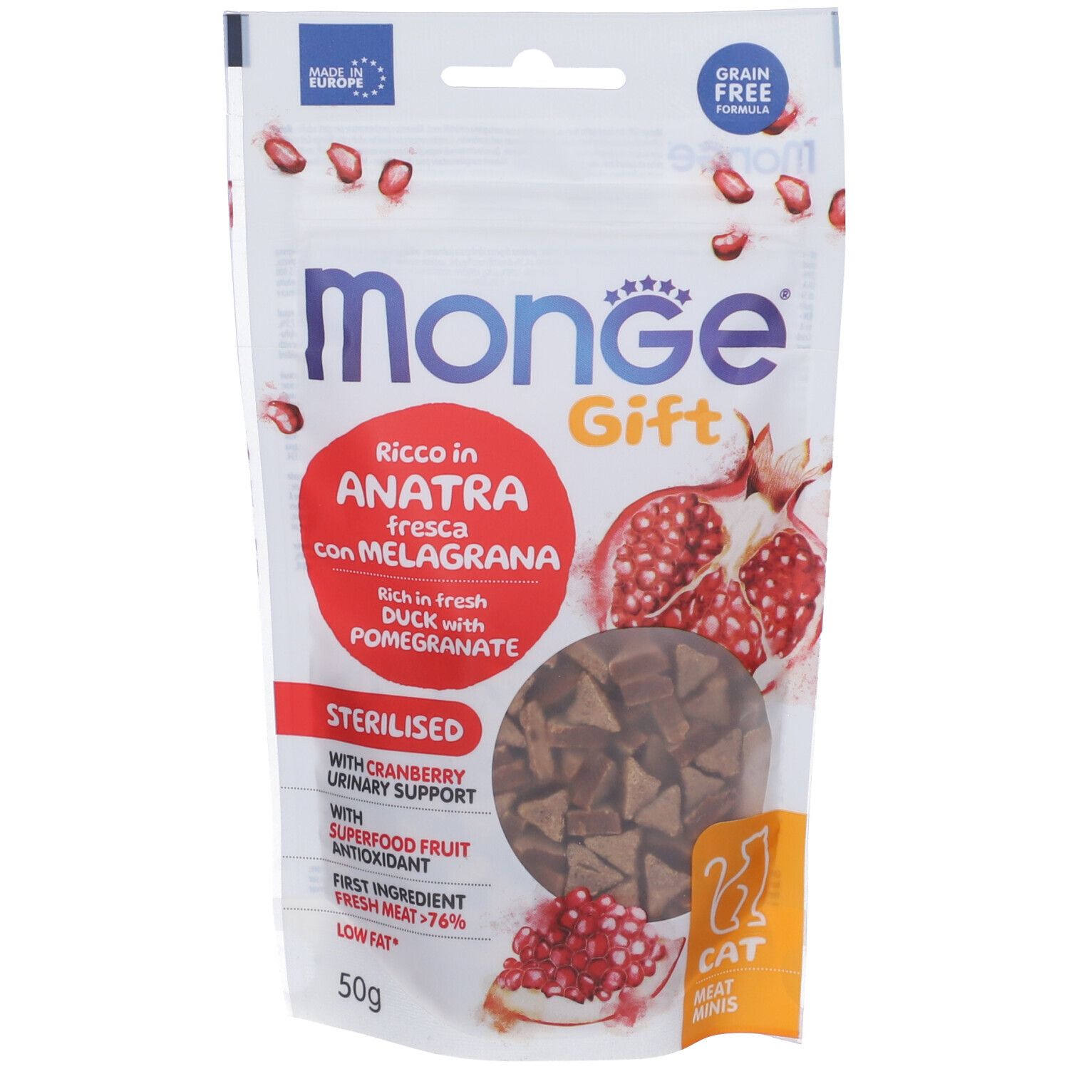Monge Cat Meat Mins Gift Sterilised Ricco In Anatra Fresca Con Melagrana E Mirtilli Rossi