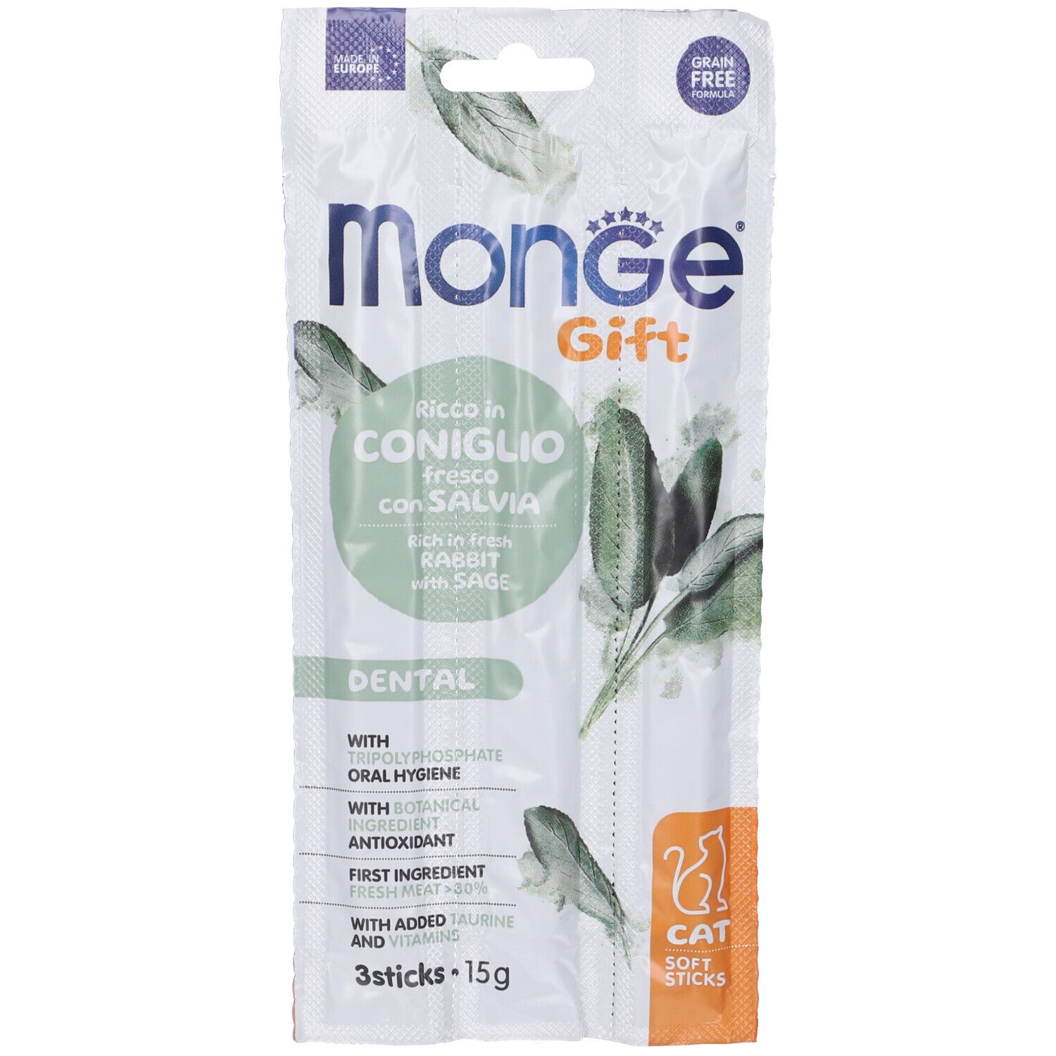 Monge Cat Soft Sticks Dental Ricco in Coniglio Fresco con Salvia