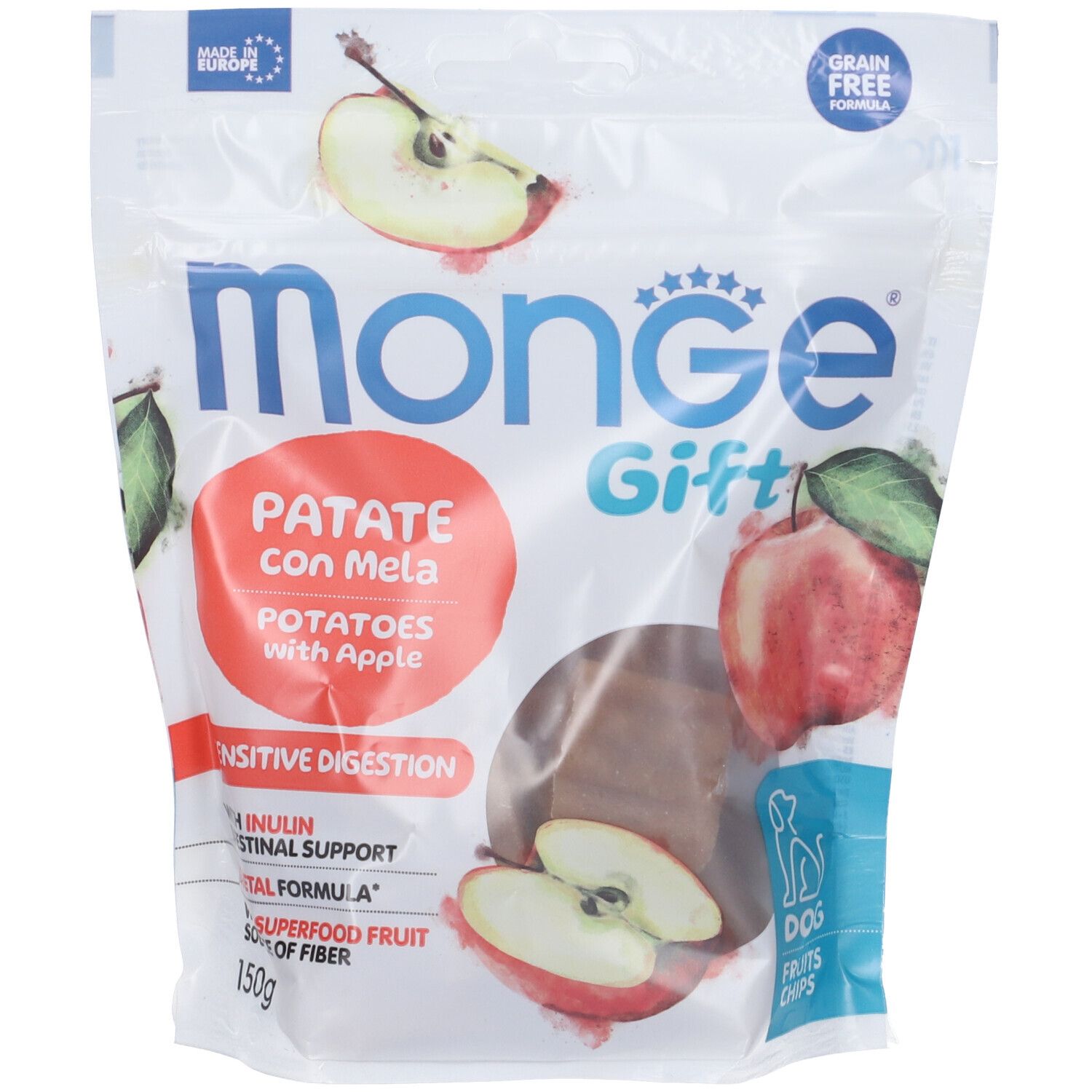 Monge Gift Sensitive Digestion Patate Con Mela Fruits Chips Cani Adulti