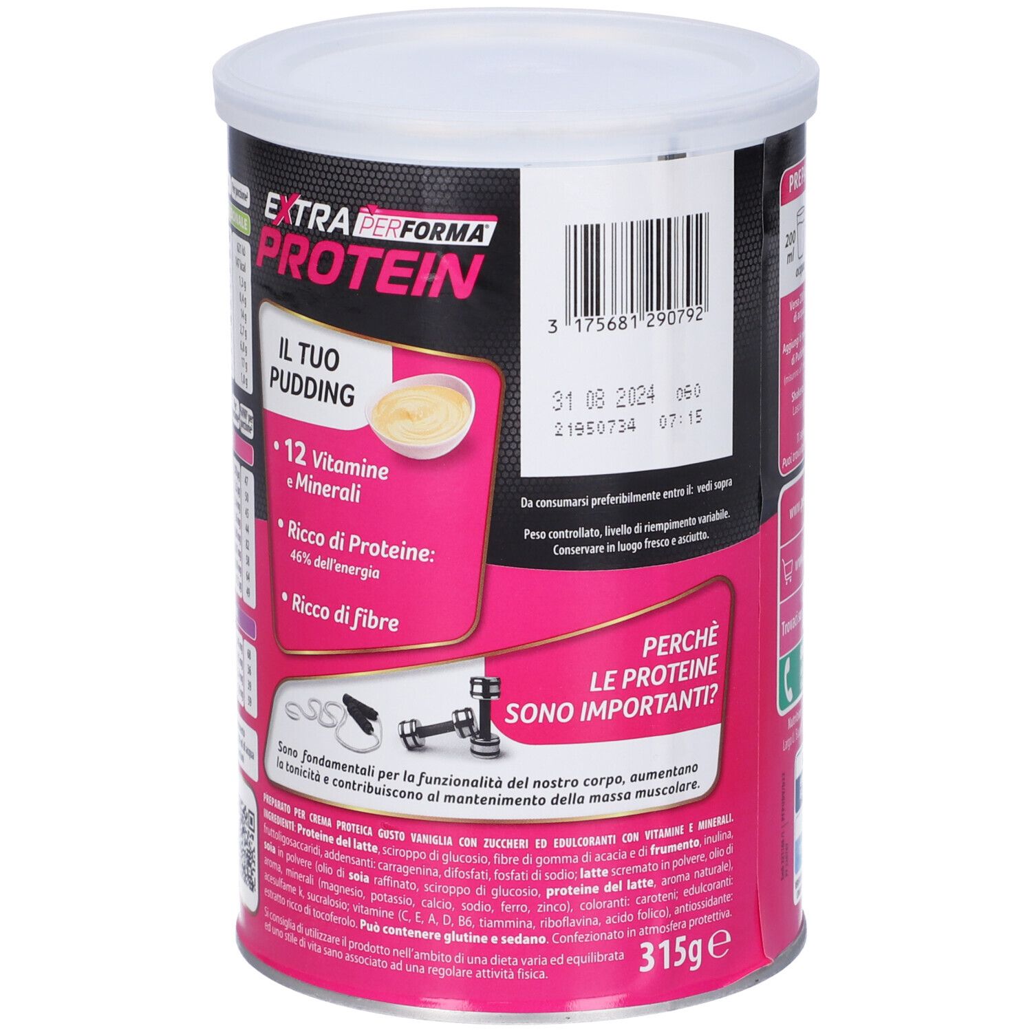 Lattina EXTRA PERFORMA PROTEIN. Contiene 12 vitamine + minerali, ricco di proteine e fibre.