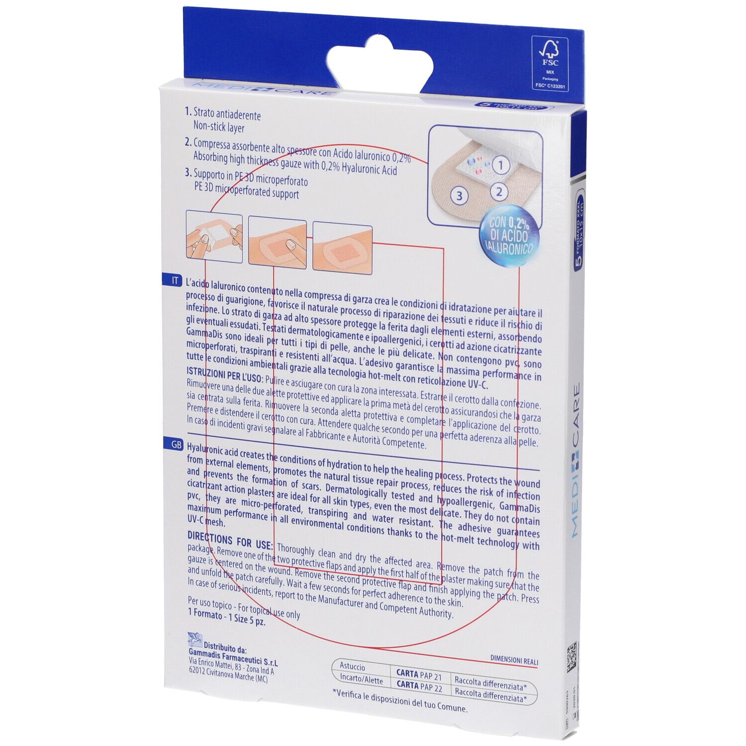 Retro della confezione MEDICARE CER CICATR. Contiene informazioni sugli ingredienti e l'uso.