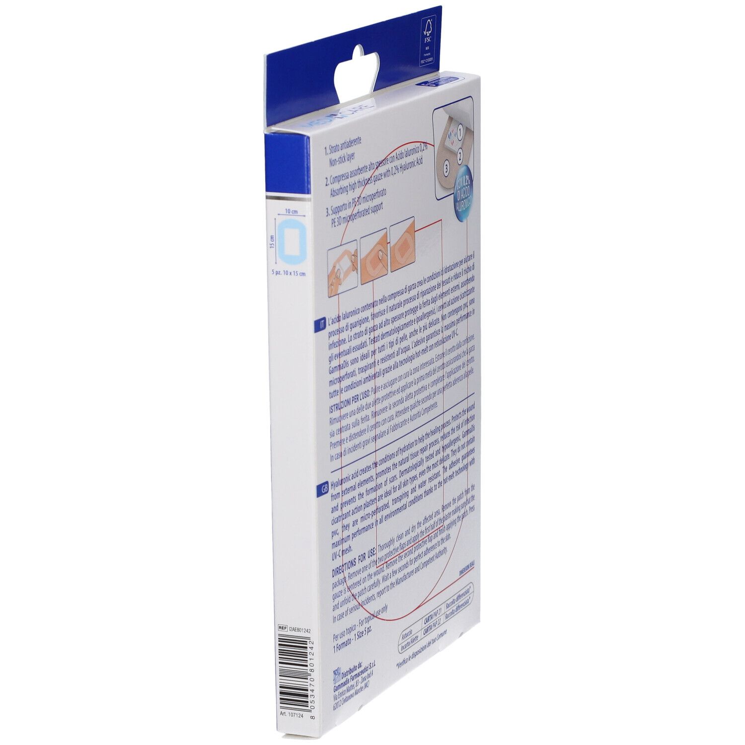 Vista laterale della confezione MEDICARE CER CICATR. Contiene informazioni sull'uso.