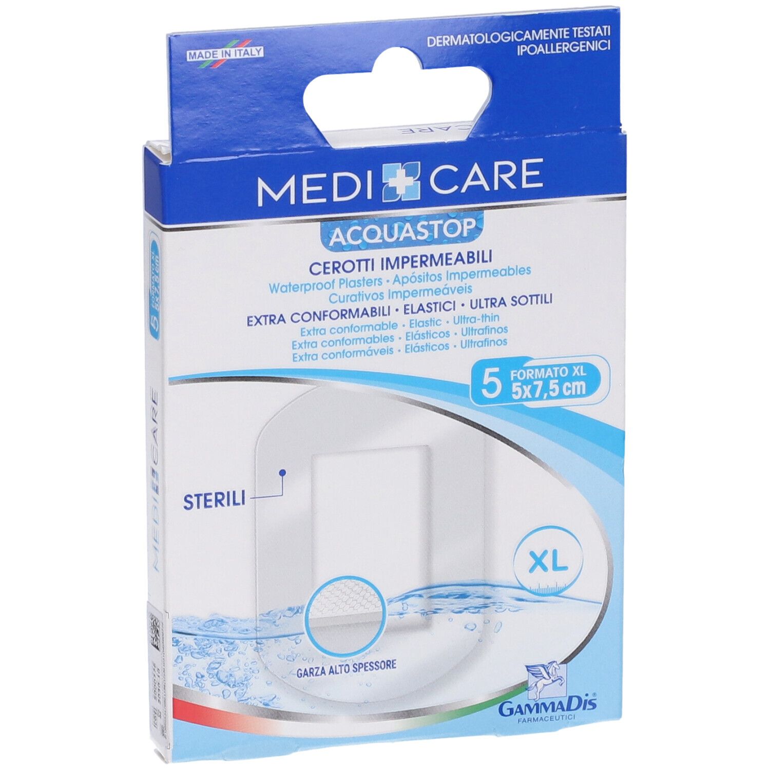 Confezione di cerotti Medicare AquaStop. 5 pezzi, 7,5x5 cm. Sterili. XL. Testato dermatologicamente.