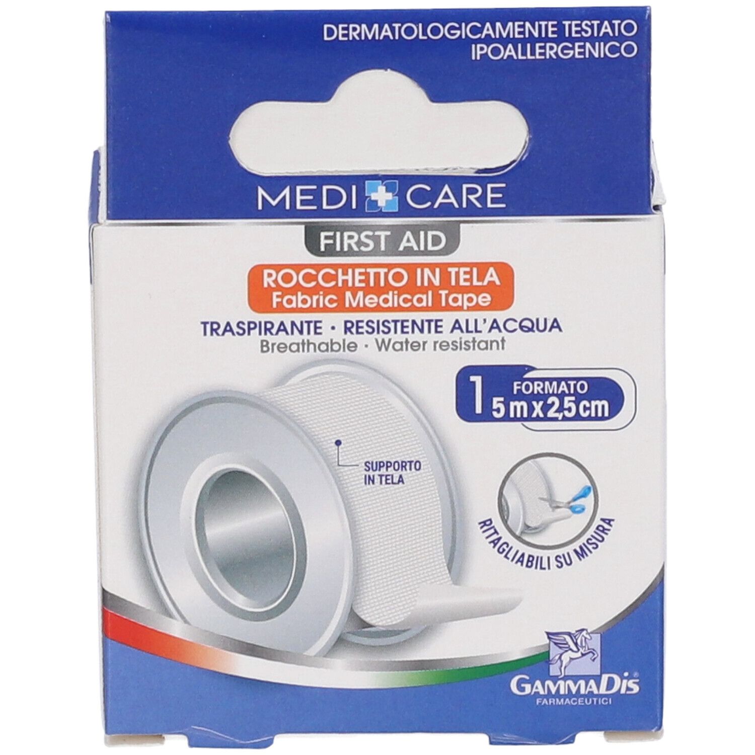 Confezione MEDICARE ROCC TELA BI 5x2,5. Nastro medico in tessuto, traspirante e resistente all'acqua. Dermatologicamente testato, ipoallergenico.