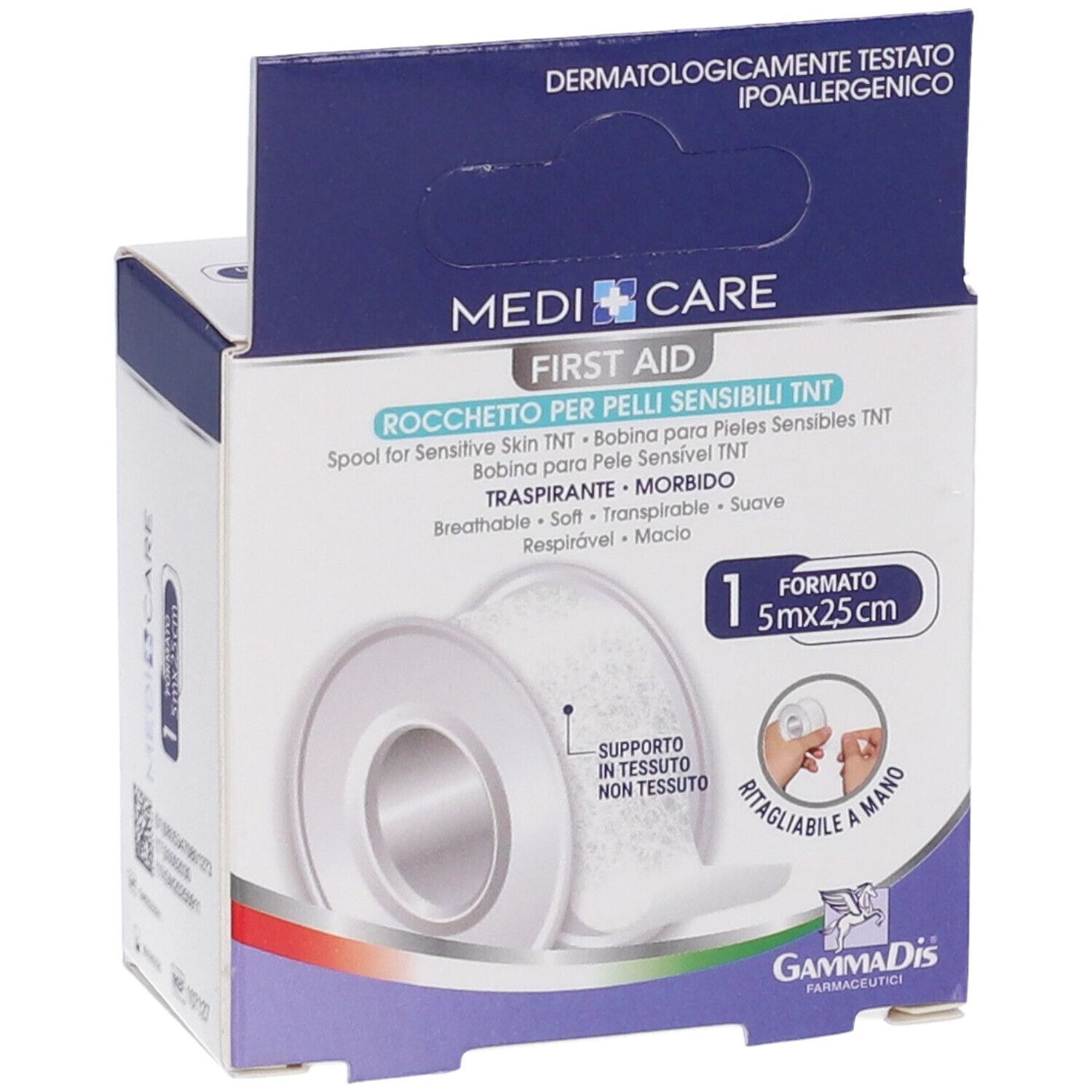 MEDICARE First Aid rotolo per pelli sensibili. 5x2,5 cm. Traspirante, morbido, trasparente. Dermatologicamente testato, ipoallergenico.