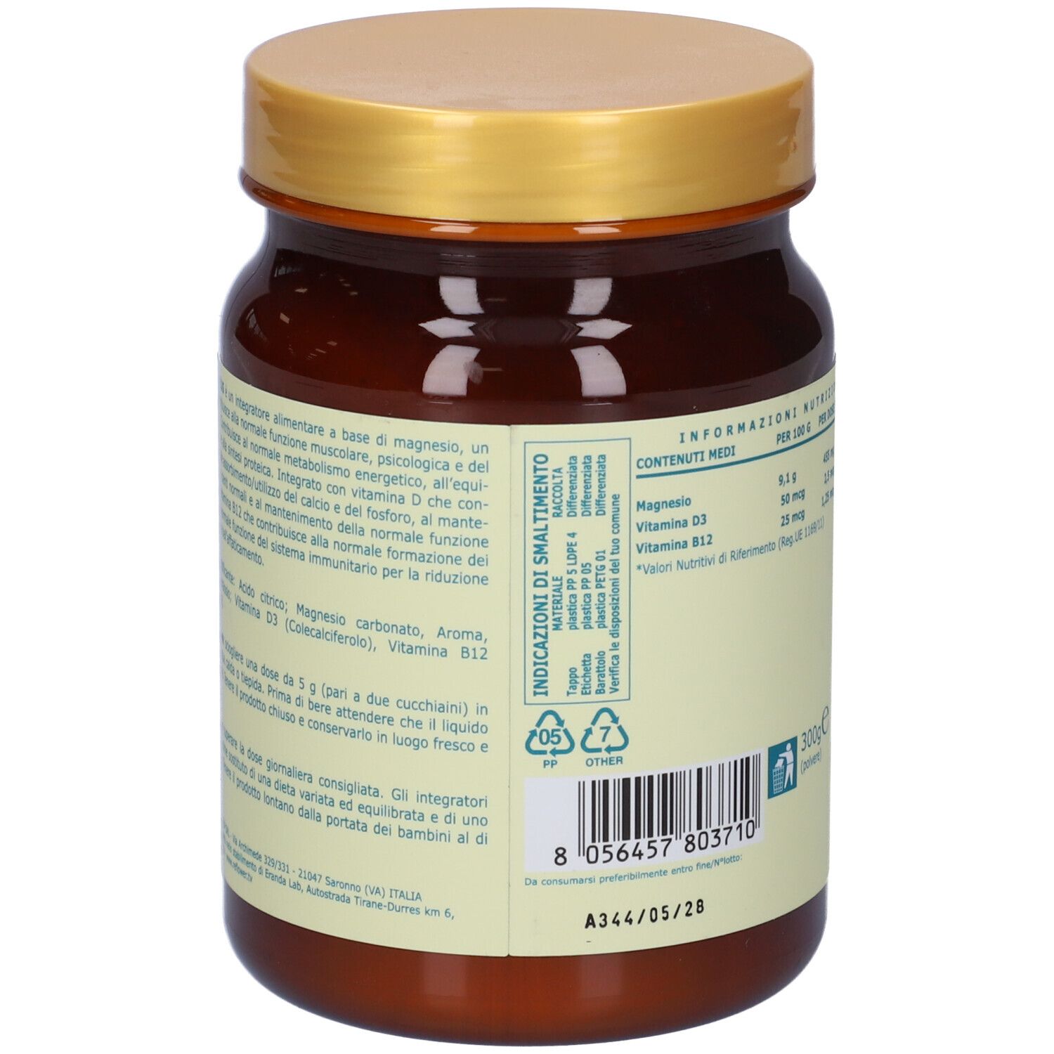 Retro del barattolo con ingredienti e modalità d'uso. Contiene informazioni sull'uso.