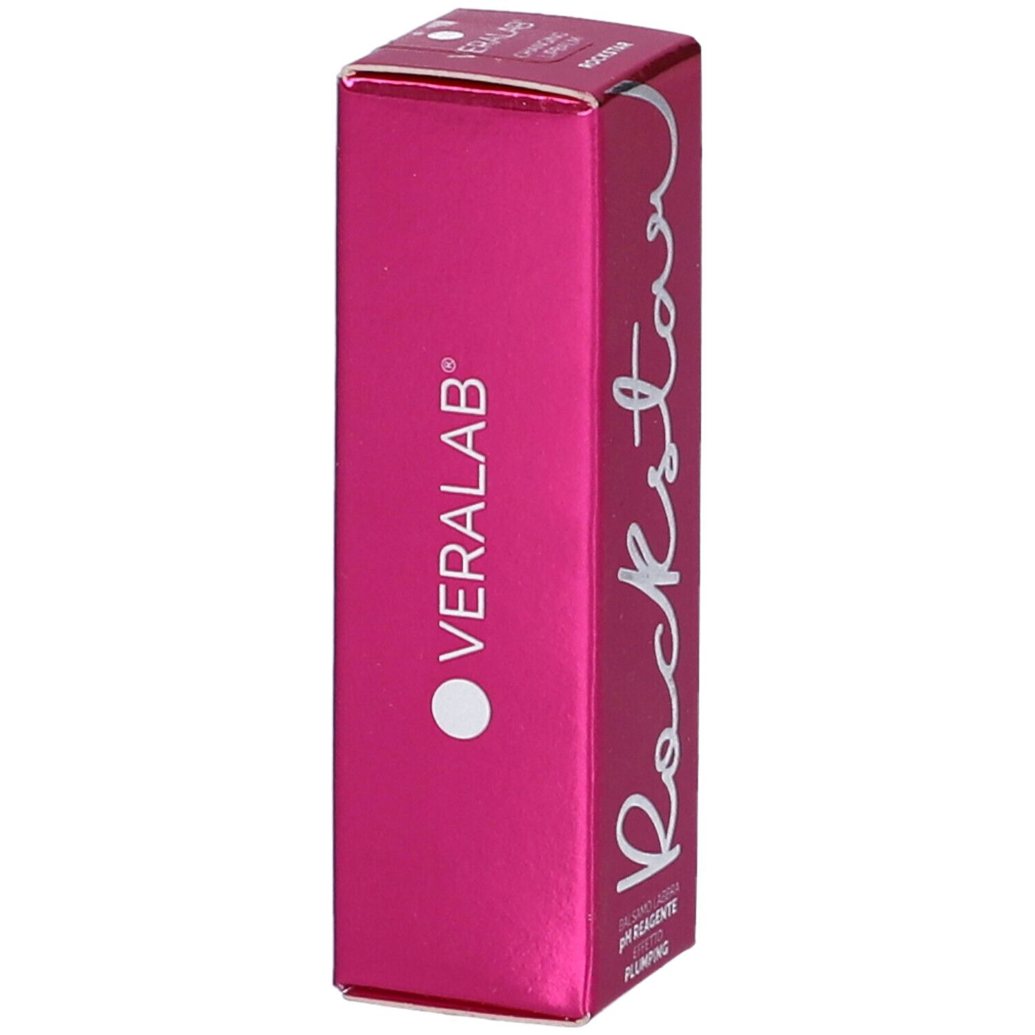 Confezione rosa con scritta bianca "Rockstar". Marchio: VERALAB.
